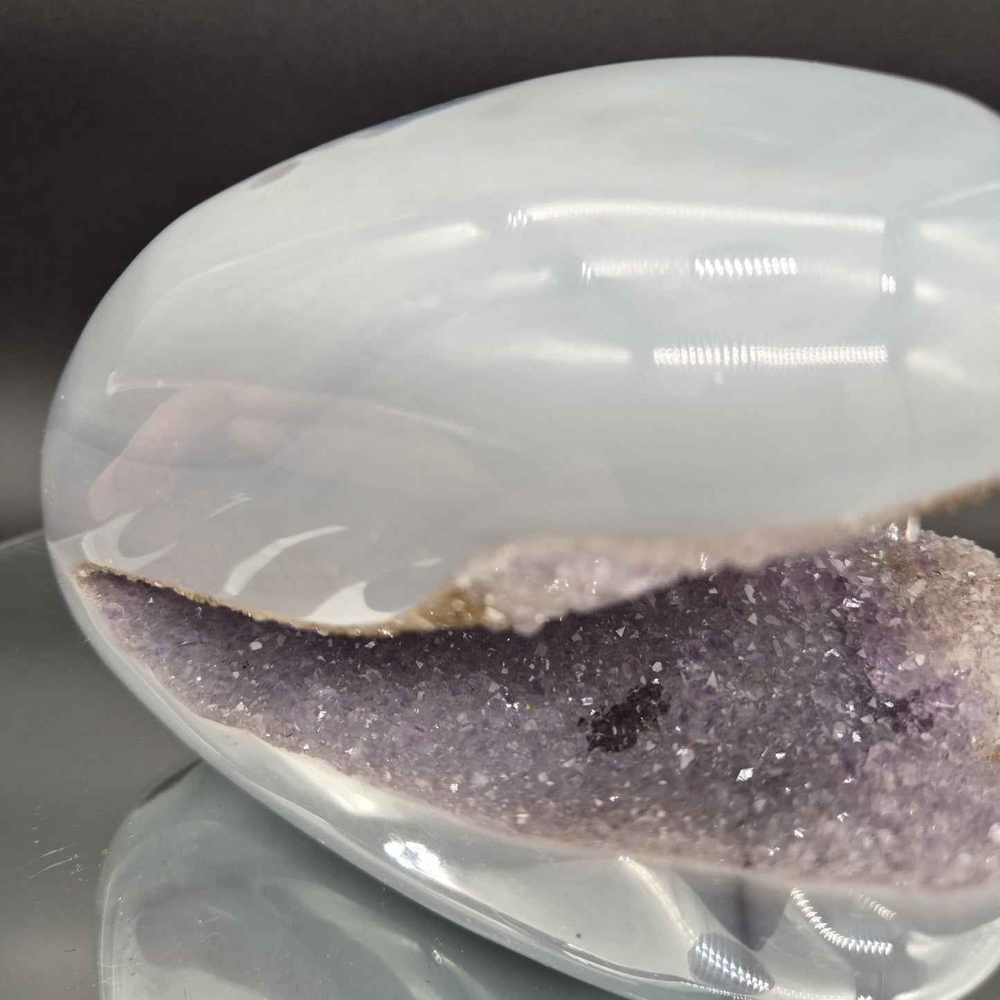 Super Rare One of a Kind Galaxy Amethyst with Hematite Baby Blue Agate 6x4x3 5.05 lbs Brazil Crystal Hoarder