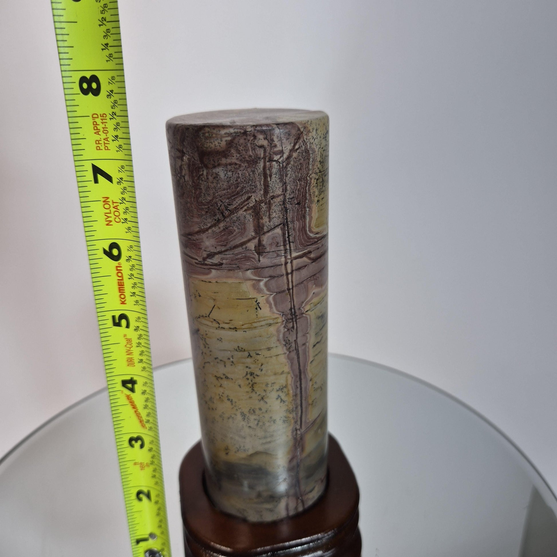 Picture Jasper Cylinder on Wood Stand - 7.5in Tall Earth Tone Crystal Display Crystal Hoarder