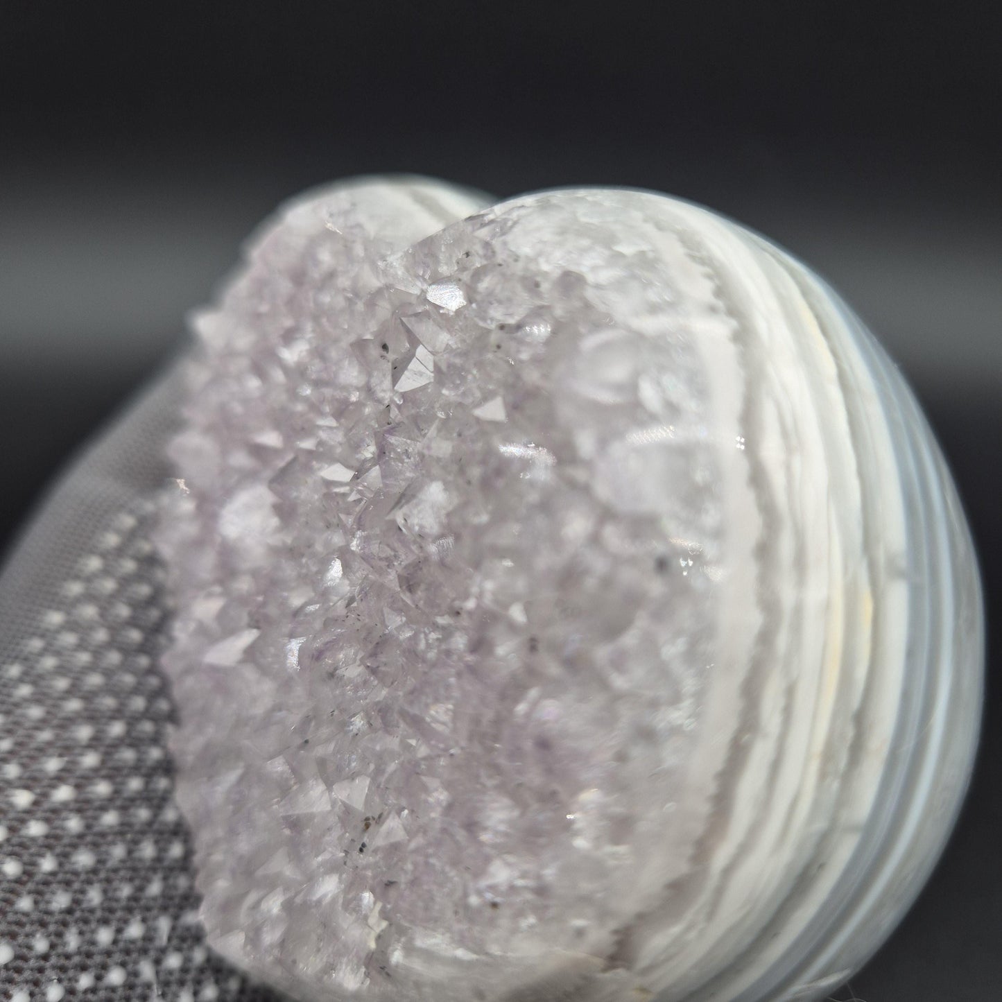 Lilac Amethyst with Blue Banded Agate Heart - Fully Polished Uruguay Specimen - 4 x 3in - 1.11 lbs - Collector Crystal Display Crystal Hoarder