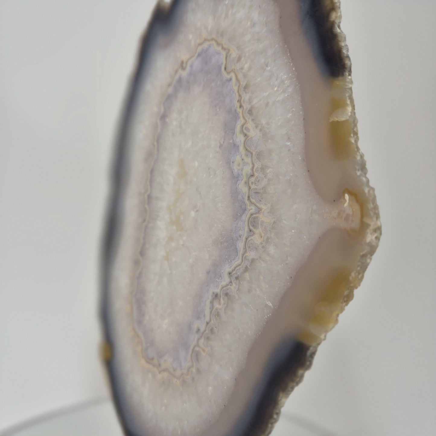 Clear Quartz Crystal with Banded Agate Slice on Stand, Translucent - Brazil Crystal Hoarder