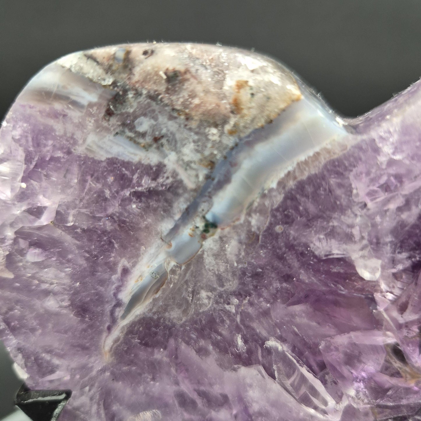 Perfect AAA+ Dark Amethyst Heart on Spin Stand - Backlit Display - Brazil - Fully Polished - 7.5 x 5in - 2.72 lbs Crystal Hoarder