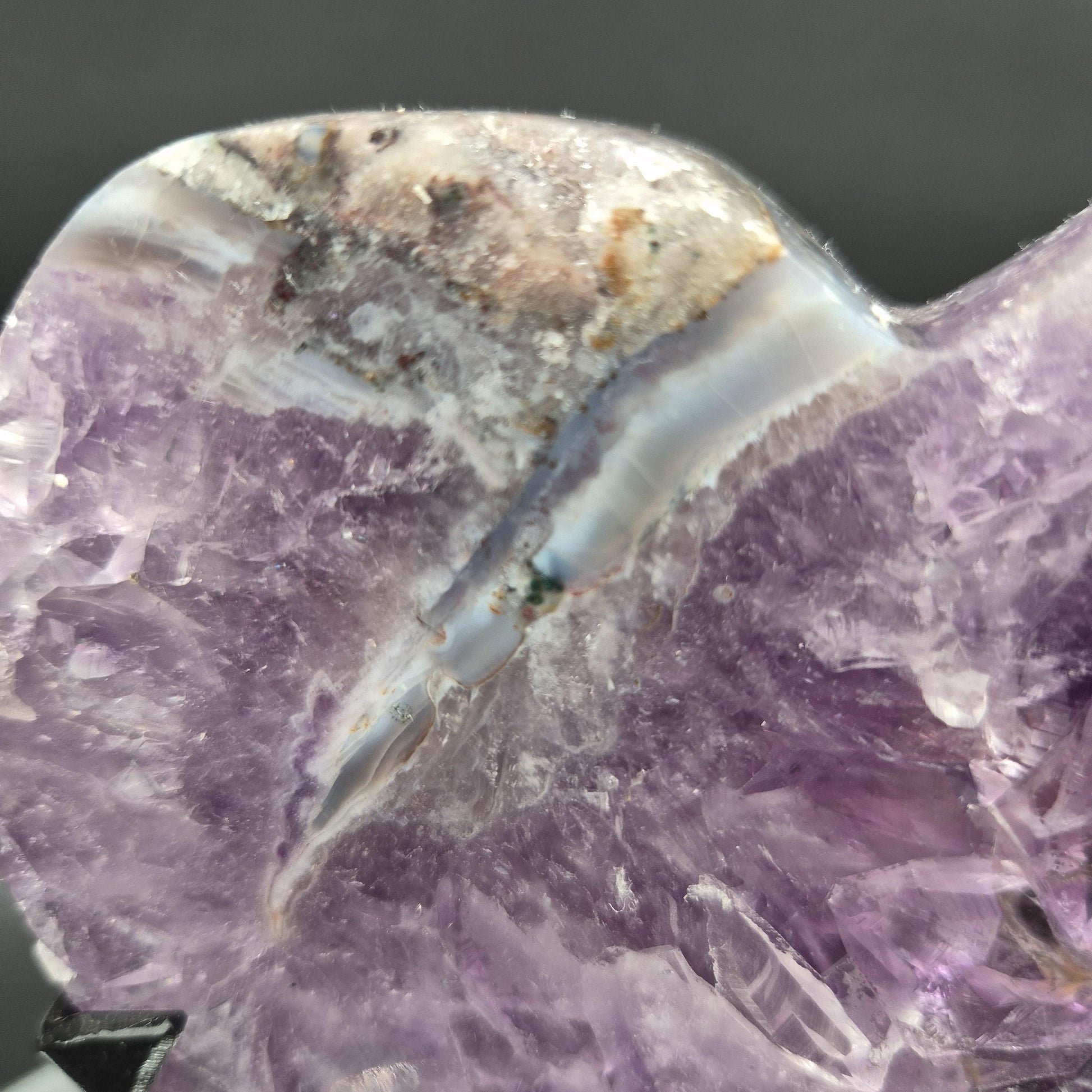 Perfect AAA+ Dark Amethyst Heart on Spin Stand - Backlit Display - Brazil - Fully Polished - 7.5 x 5in - 2.72 lbs Crystal Hoarder