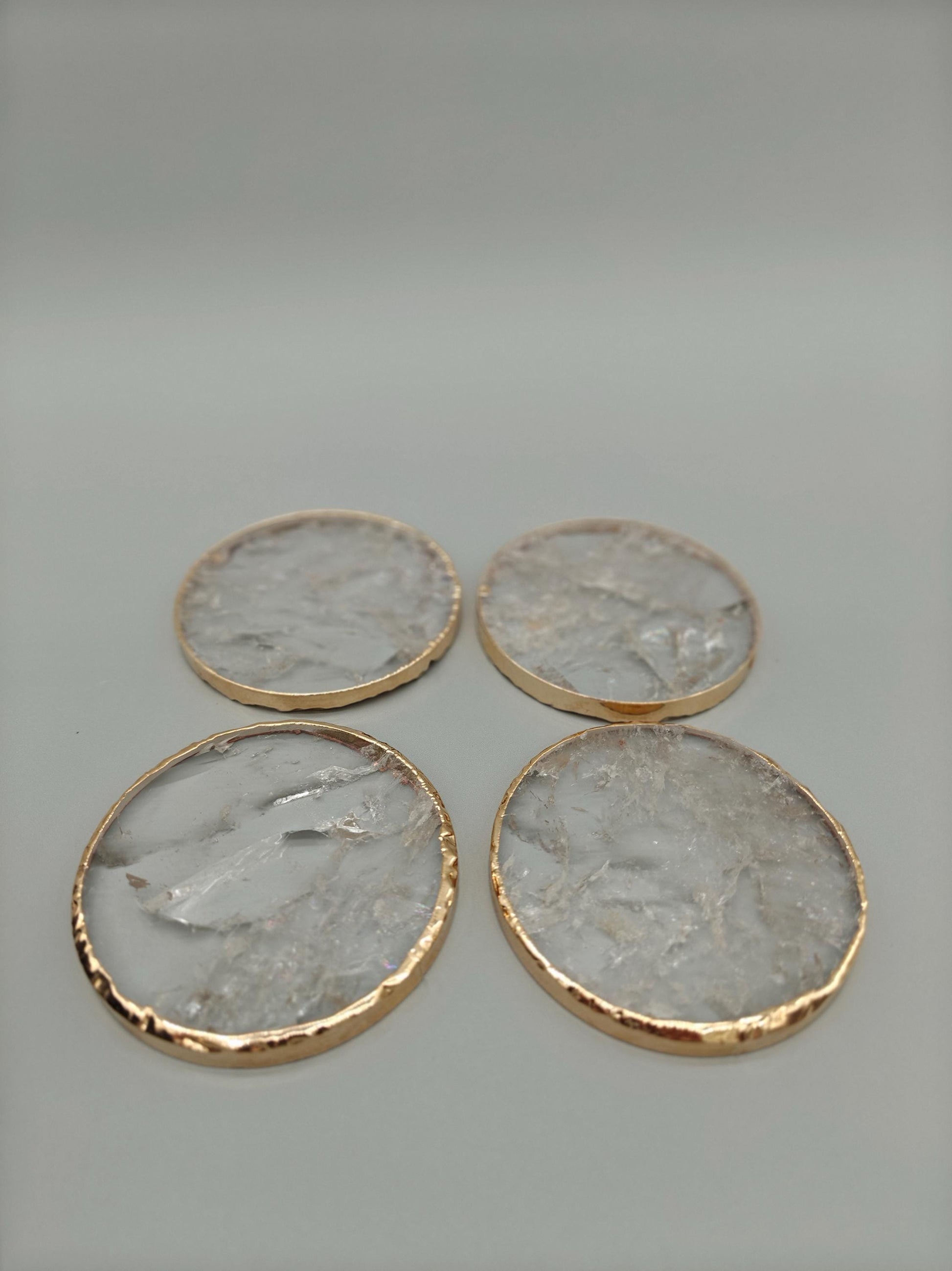 Water Clear Quartz Coasters with Natural Rainbows | Set of 4 | 5.1-5.6 oz Each | Crystal Home Décor Crystal Hoarder