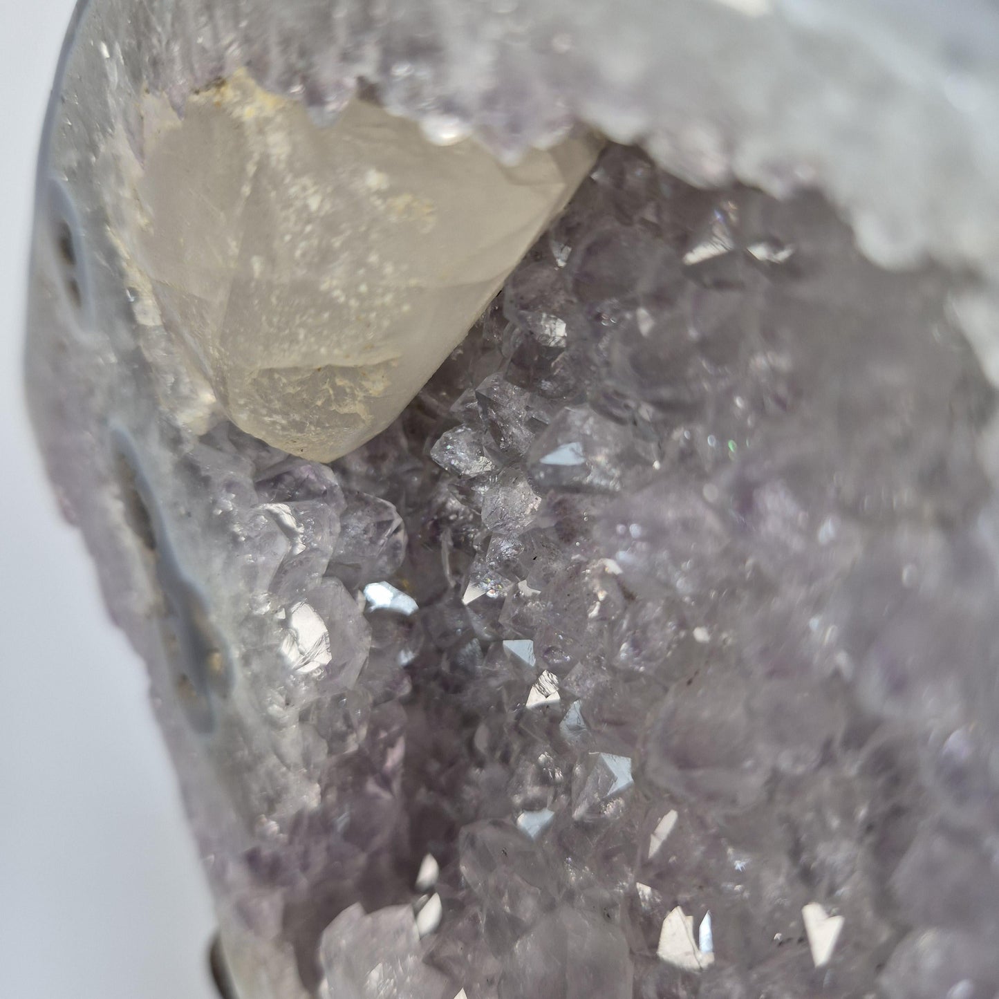 AAA+ Uruguay Amethyst with Stalactite Eyes, Large Calcite & Blue Banded Agate on Base - 13.5in Tall, 5.53 lb Statement Collector Specimen Crystal Hoarder