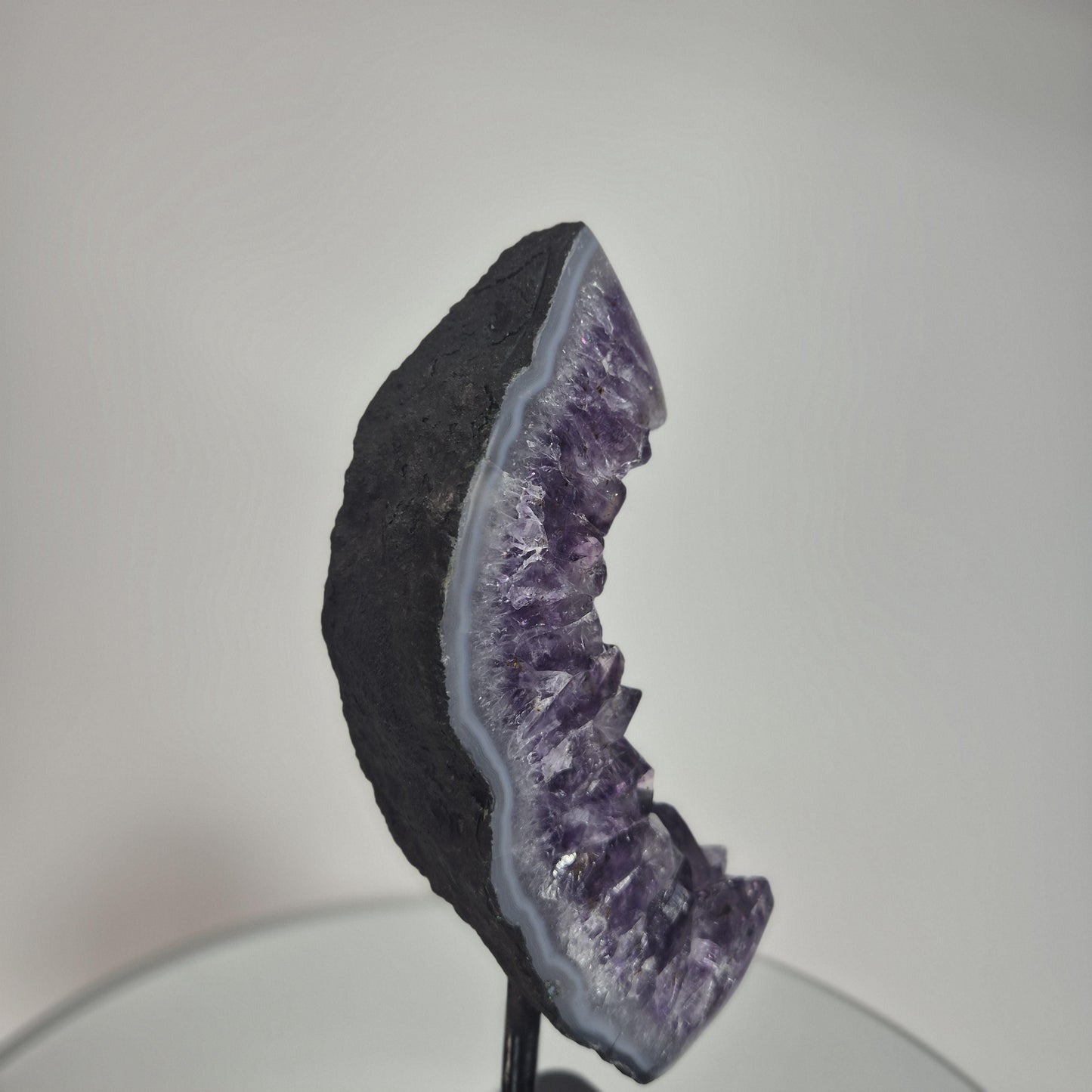 Dark Amethyst Crystal FreeForm on Stand with Blue Agate Banding - Very High Quality Crystal Hoarder
