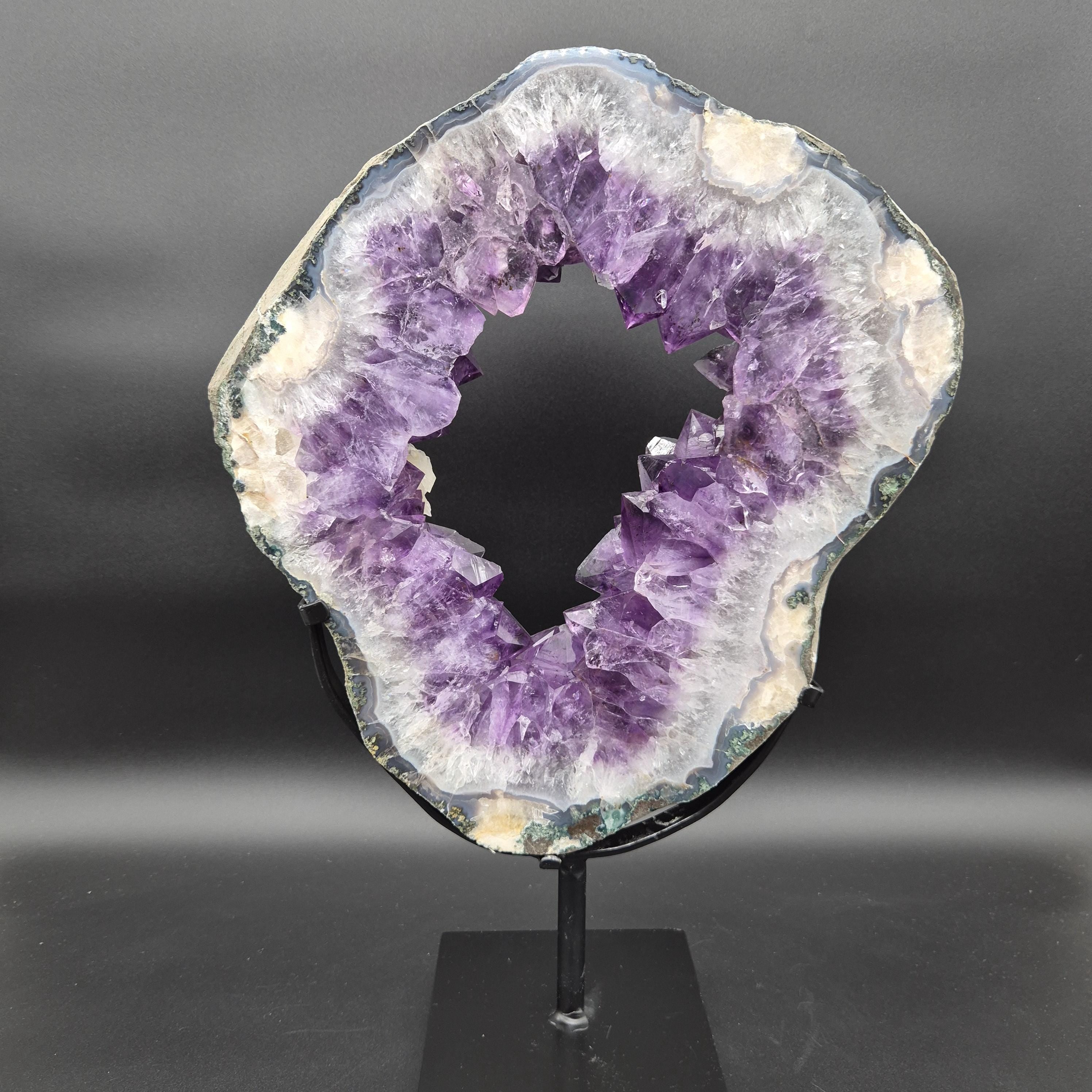 AAA+ Amethyst with UV Reactive Calcite Portal on Stand Brazil