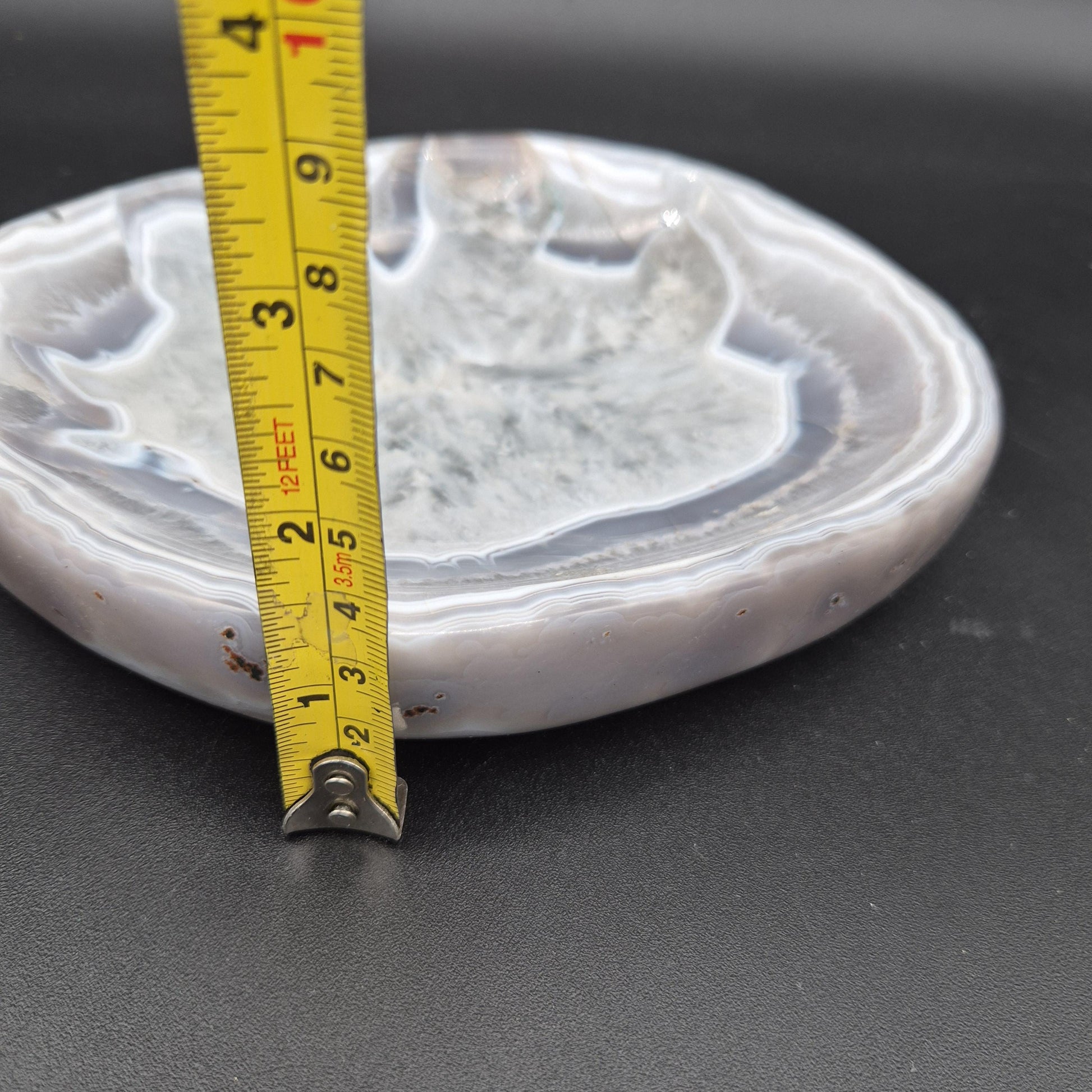 AAA+ Blue Banded Agate Quartz Bowl 7x6x1 2.63 lbs Brazil - Can be Backlit Crystal Hoarder