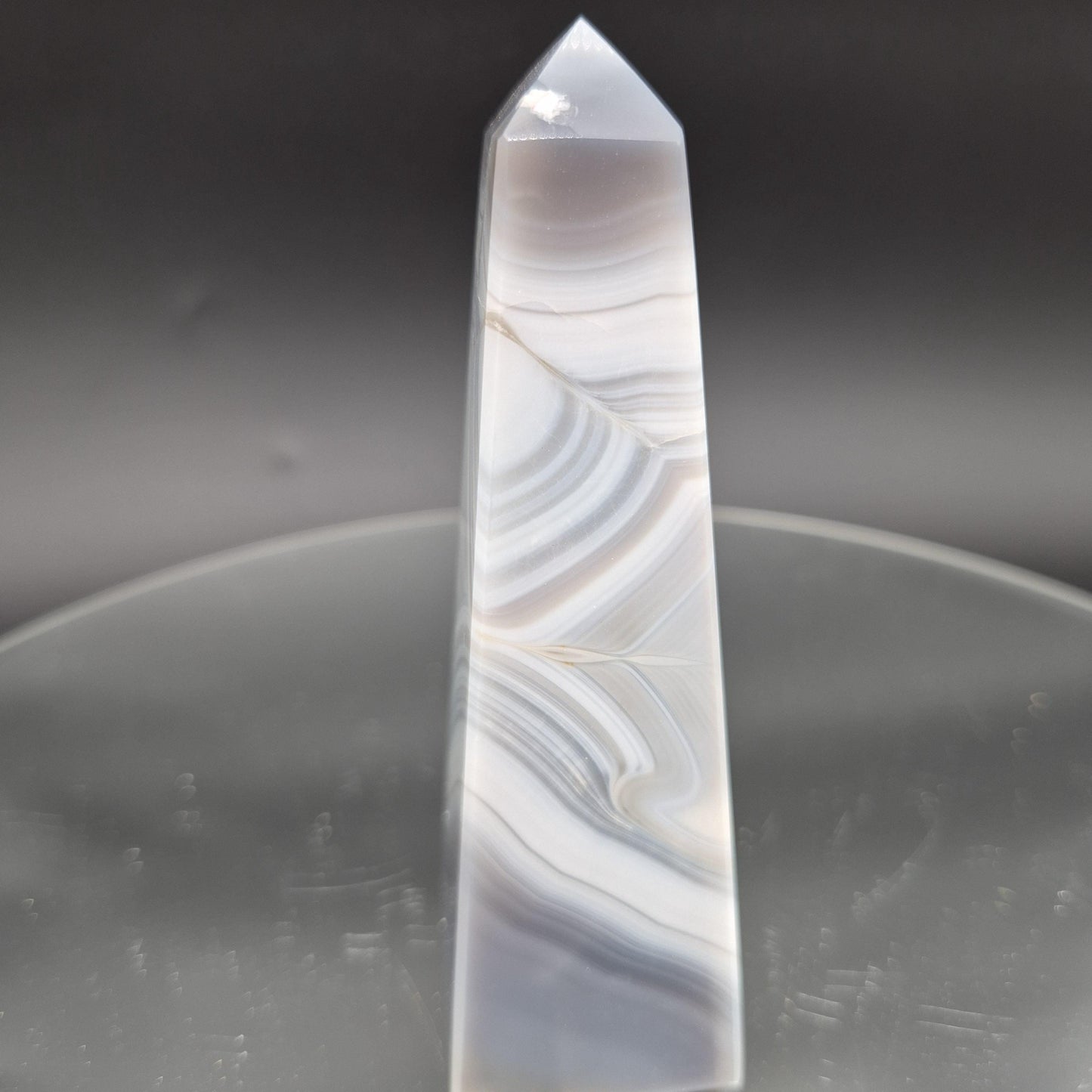 AAA+ Perfect Blue Banded Agate Obelisk Tower | Brazilian Crystal Point | 5 Inch Tower | 0.85 lbs Crystal Hoarder