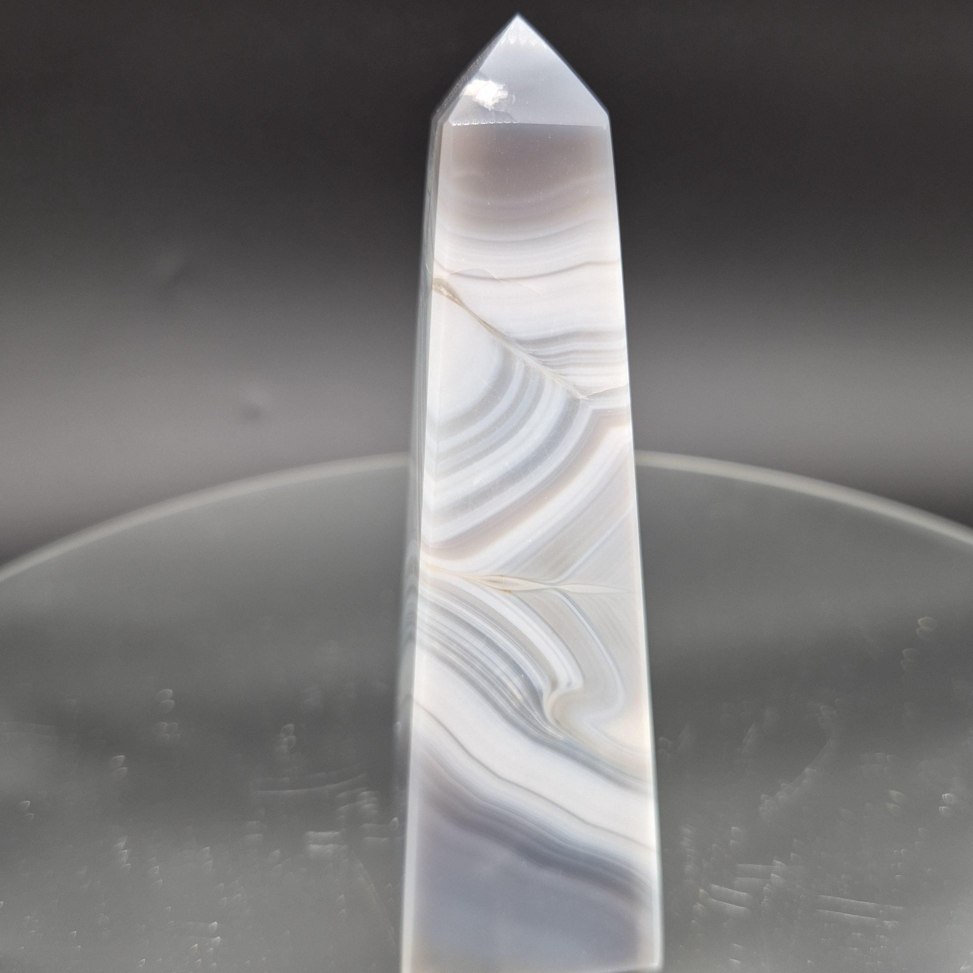 AAA+ Perfect Blue Banded Agate Obelisk Tower | Brazilian Crystal Point | 5 Inch Tower | 0.85 lbs Crystal Hoarder