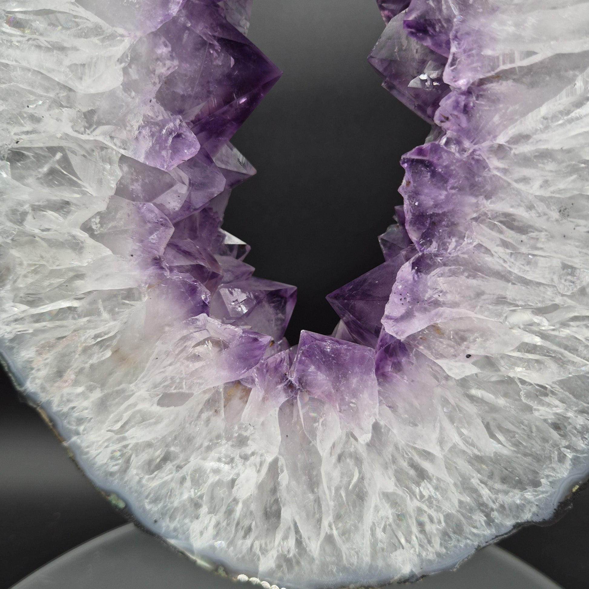 Crisp Amethyst Portal with Calcite Brazil 13x7x1.5 7.58 lbs Crystal Hoarder