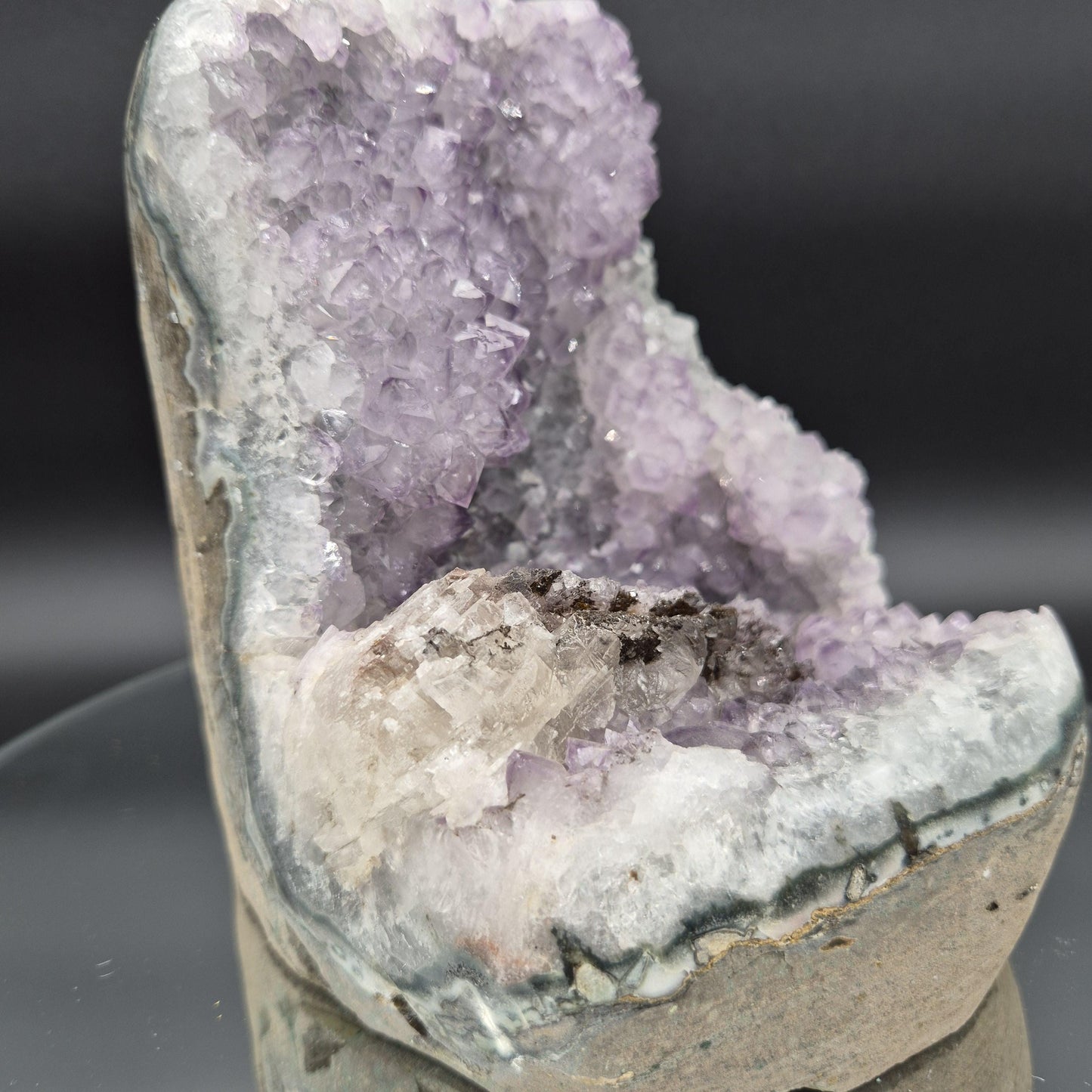 Amethyst with Calcite and Sugar Hematite Brazil Crystal Cluster 9.32 lb 6.5x6.5x6.5 Mineral Specimen Display Crystal Hoarder