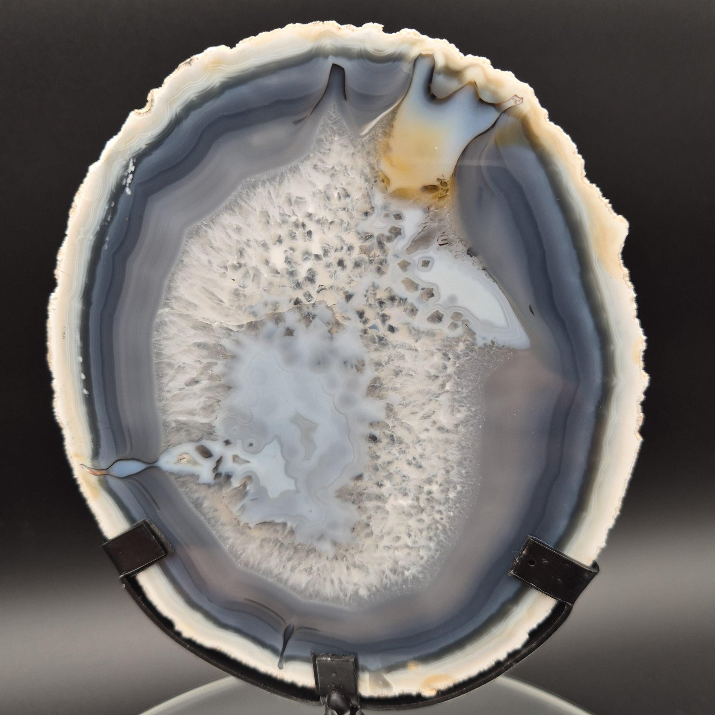 AAA+ Super Rare White and Dark Blue Agate Slice with Quartz Brazil 1.03 lbs Crystal Hoarder