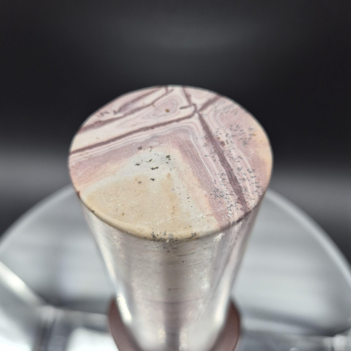 Rare Pink Picture Jasper Cylinder on Wood Stand | Natural Stone Display | 2.34 lbs Crystal Hoarder