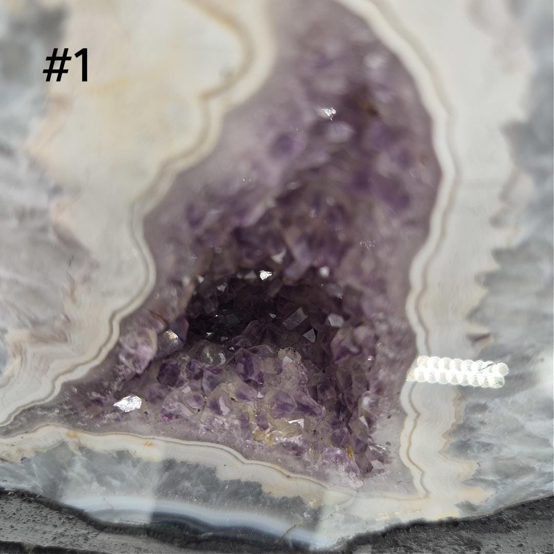 Rare Druzy Amethyst with Blue Banded Agate Cathedral - Brazil | Choose Your Crystal Crystal Hoarder