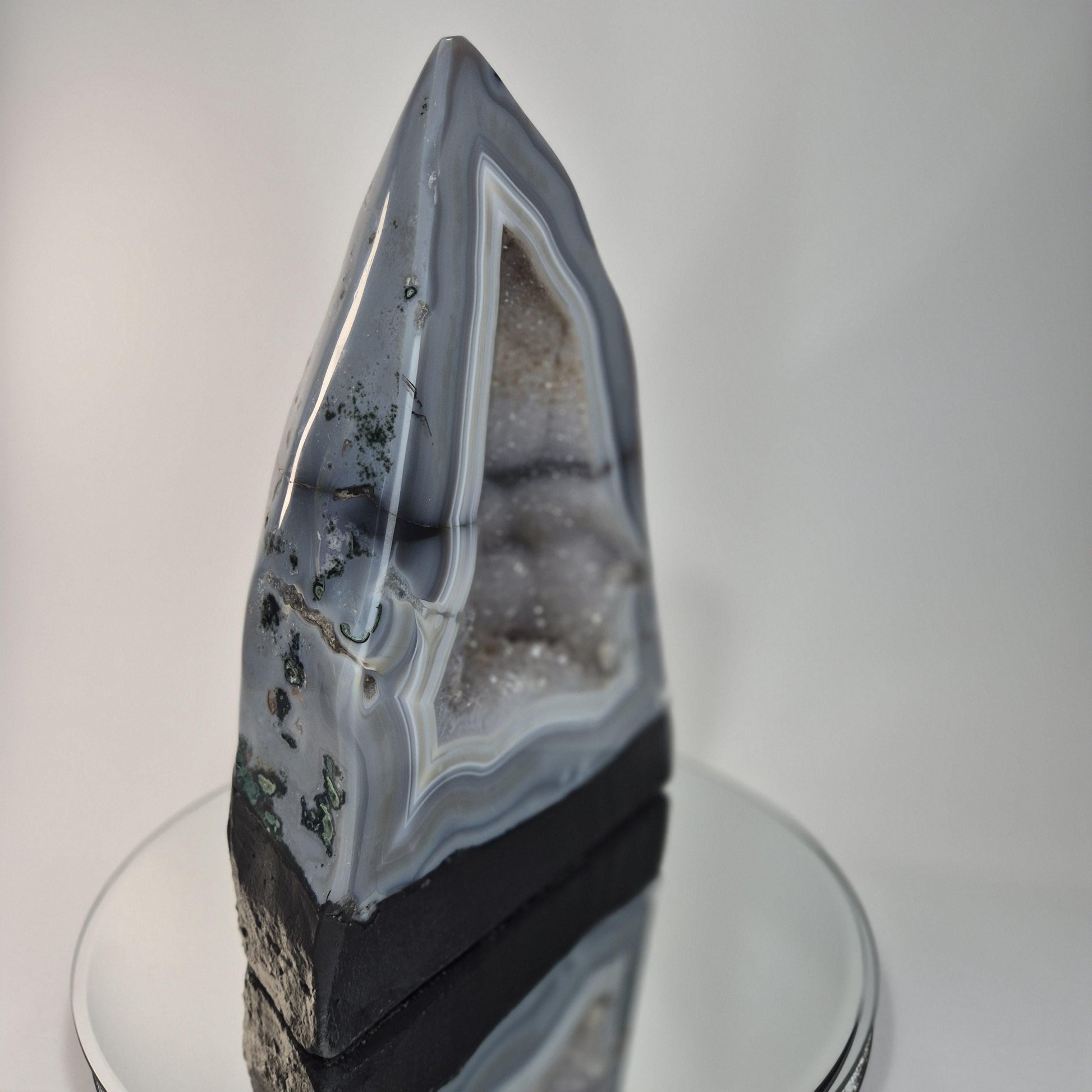 Galaxy Amethyst Druzy Cathedral with Blue Banded Agate Crystal Hoarder