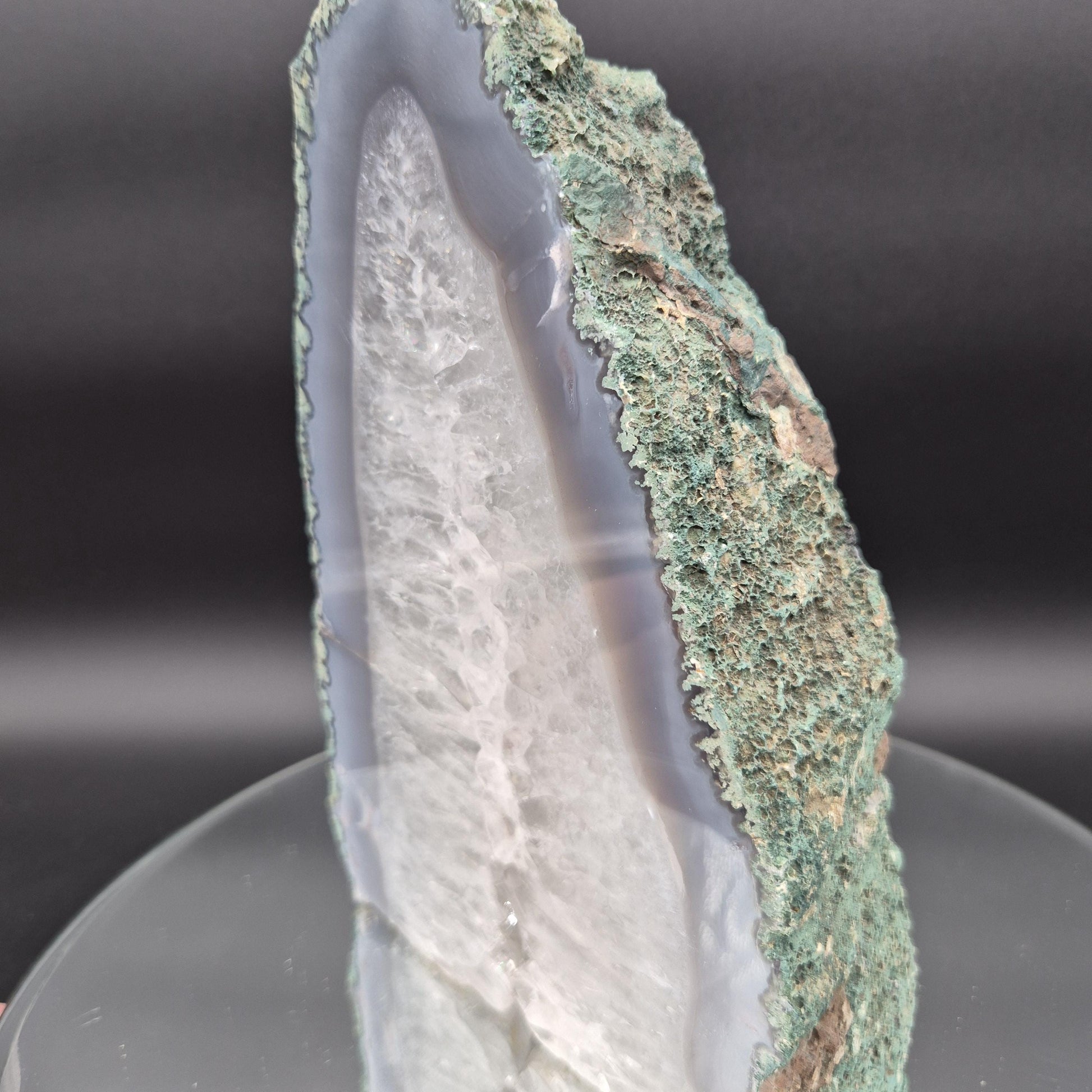 Quartz with Rainbow Inclusions and Blue Banded Agate Cut Base Brazil 7.85 lb 9x6x2.5 Crystal Display Specimen Crystal Hoarder