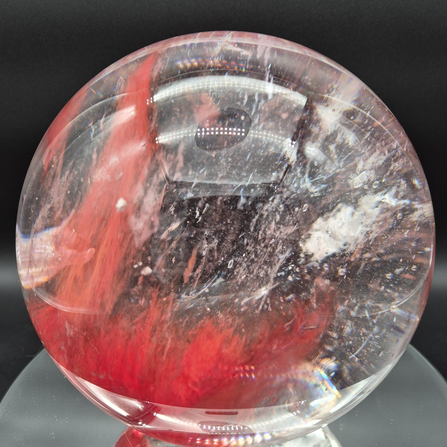 Huge AAA+ Red Smelt Quartz Sphere - 22.1 lbs - 7" (178mm) - Man Made Polished Crystal Ball - Optional Light Base - Statement Display