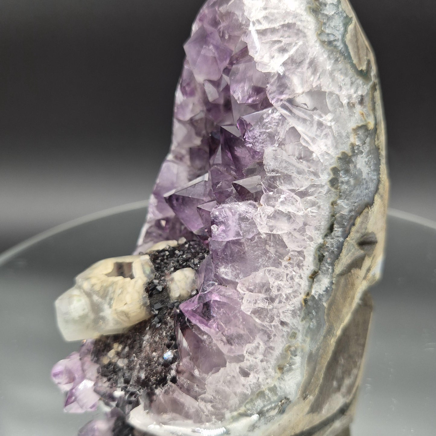 Rare Amethyst with Black Hematite & UV Reactive Calcite | Brazilian Mineral Specimen | 3.24 lb Collector Crystal Crystal Hoarder