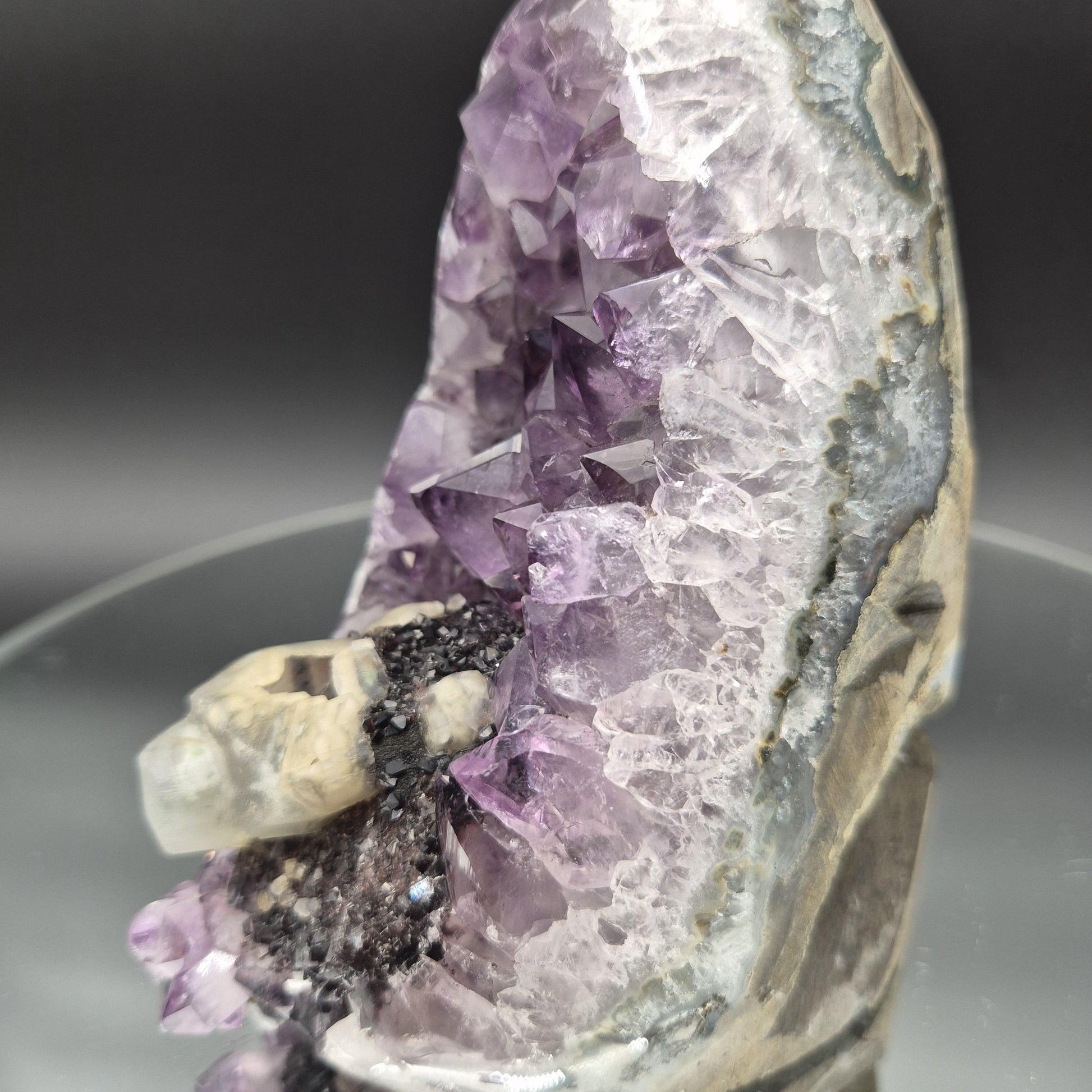 Rare Amethyst with Black Hematite & UV Reactive Calcite | Brazilian Mineral Specimen | 3.24 lb Collector Crystal Crystal Hoarder