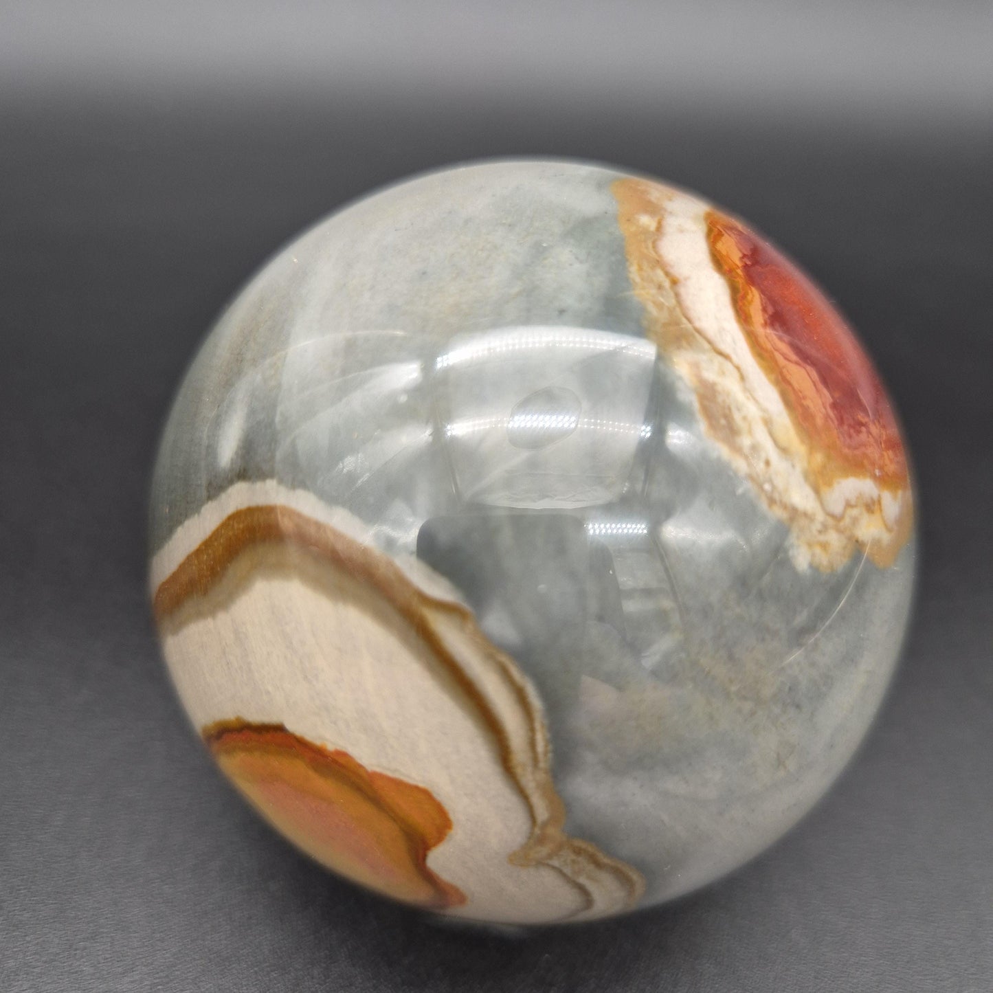 3in (75mm) - 1.4 lbs AAA+ Polychrome Jasper Sphere with 3 Eyes - Madagascar Crystal Sphere - Collector Display Specimen Crystal Hoarder