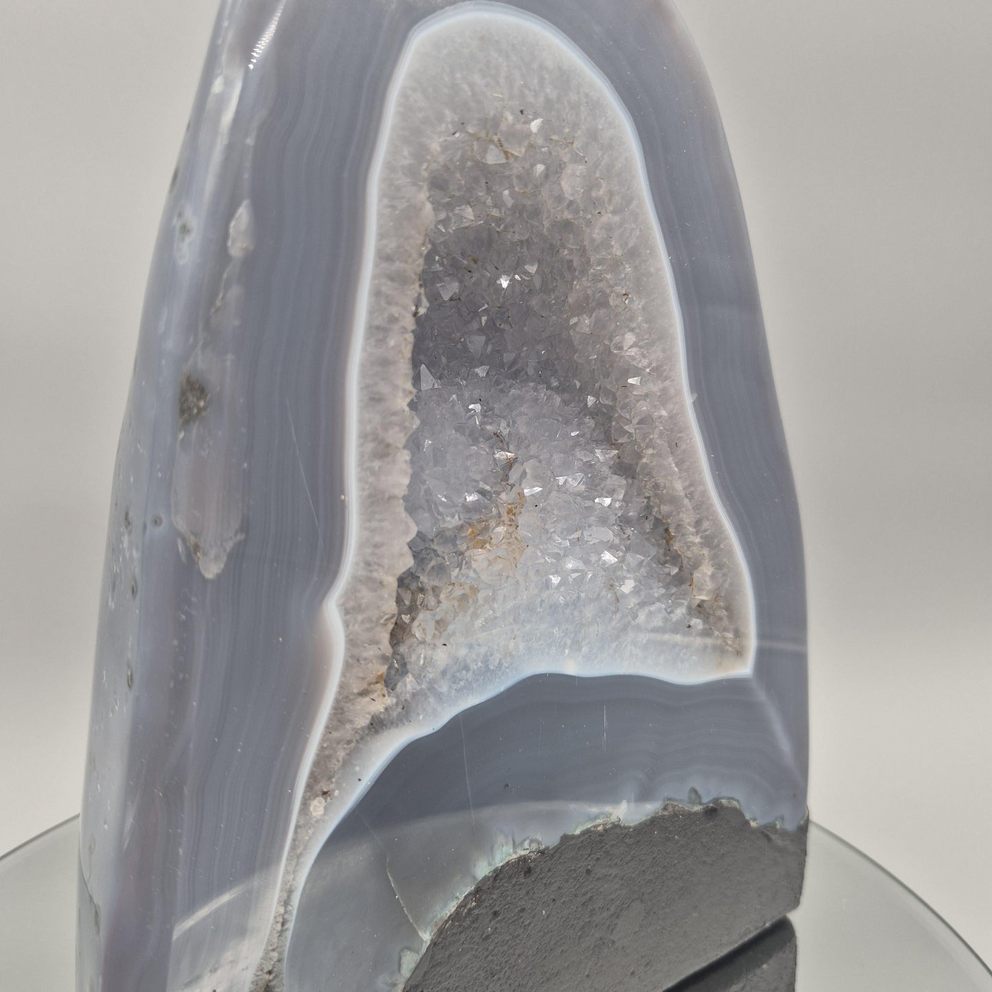 Fully Polished Blue Banded Agate with Druzy - Brazil | 12.81 lbs | 9.5in Statement Crystal Crystal Hoarder