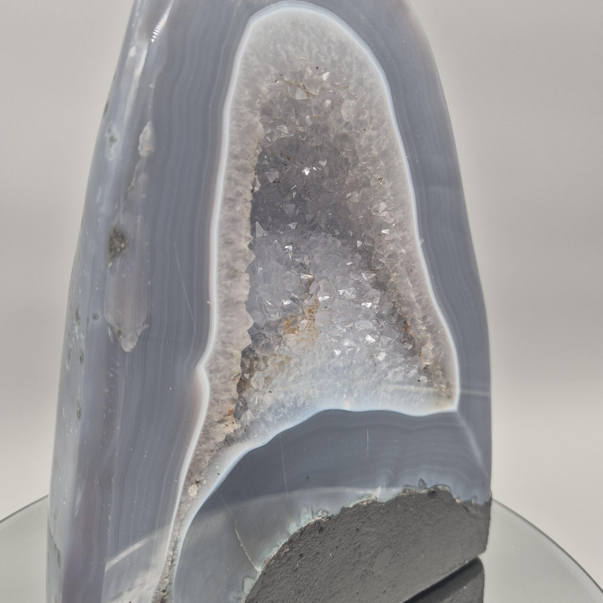 Fully Polished Blue Banded Agate with Druzy - Brazil | 12.81 lbs | 9.5in Statement Crystal Crystal Hoarder