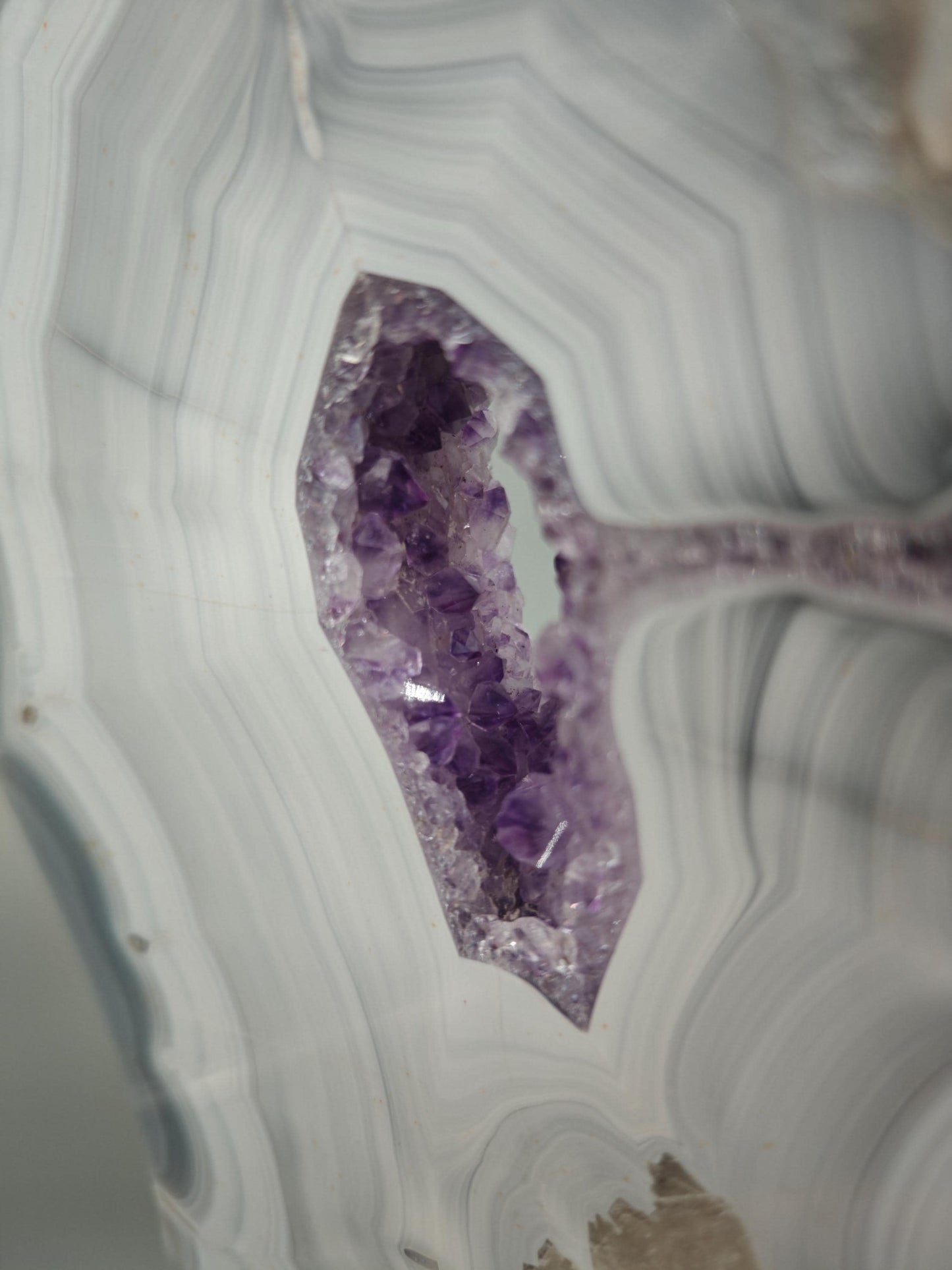 Fully Polished Druzy Amethyst with Blue Banded Agate & Calcite - Brazilian Crystal Display - 15.5in Statement Specimen - 7.33 lbs Crystal Hoarder