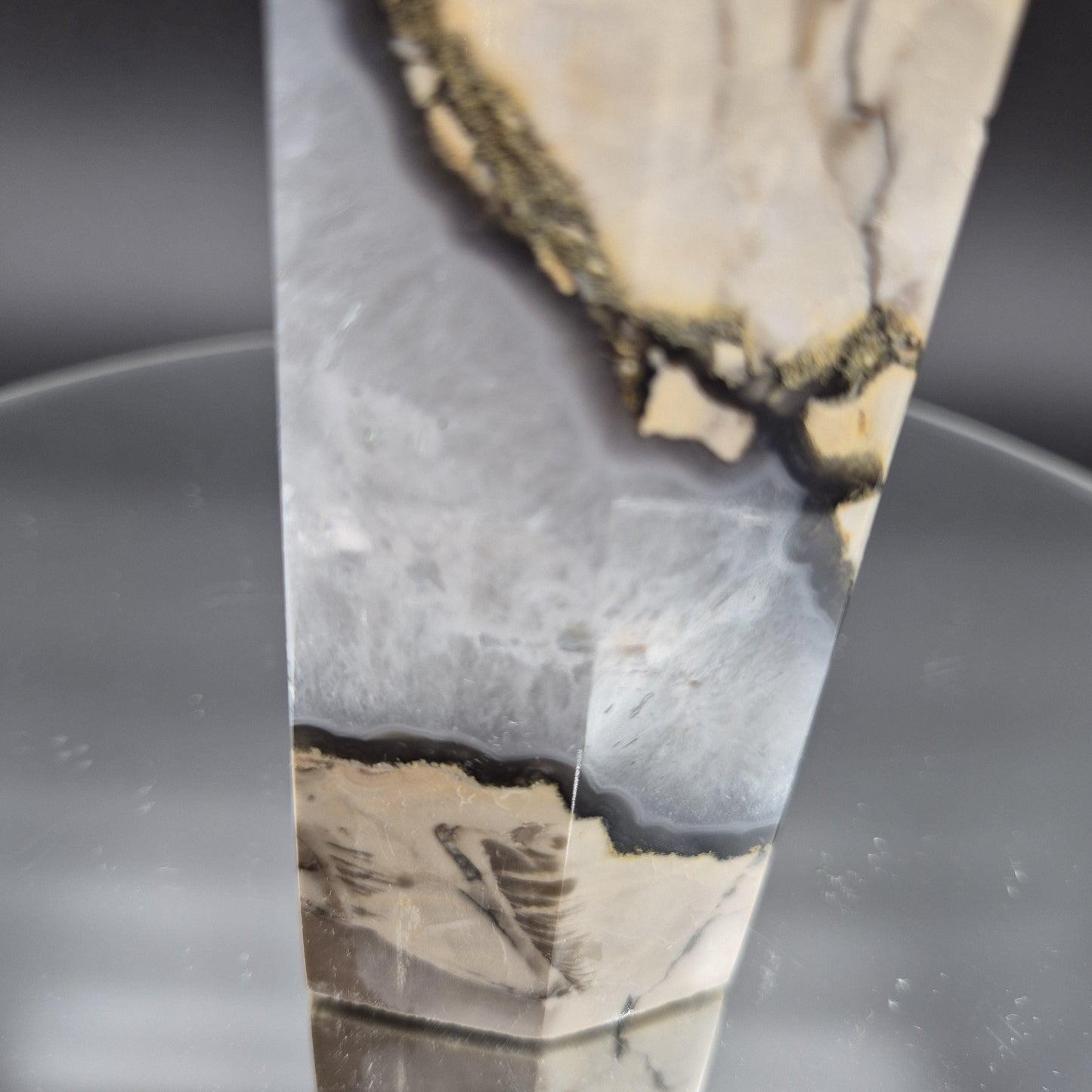 AAA+ Agate in Quartz Tower - 9 x 2.5in, 2.16 lbs - Display Crystal, Collector Tower, Home Decor Crystal Hoarder