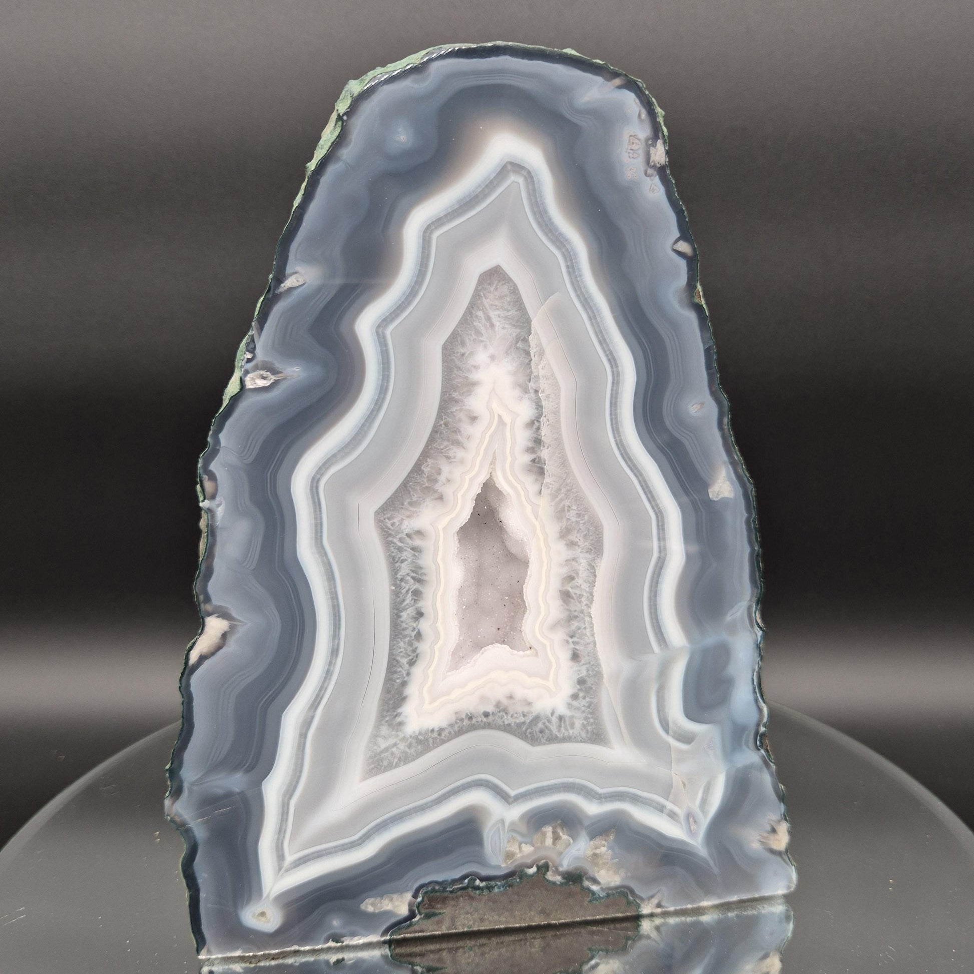AAA+ Blue Banded Agate Cathedral with Druzy - 8.5 x 6in - 8.61 lbs - Collector Display Crystal Hoarder