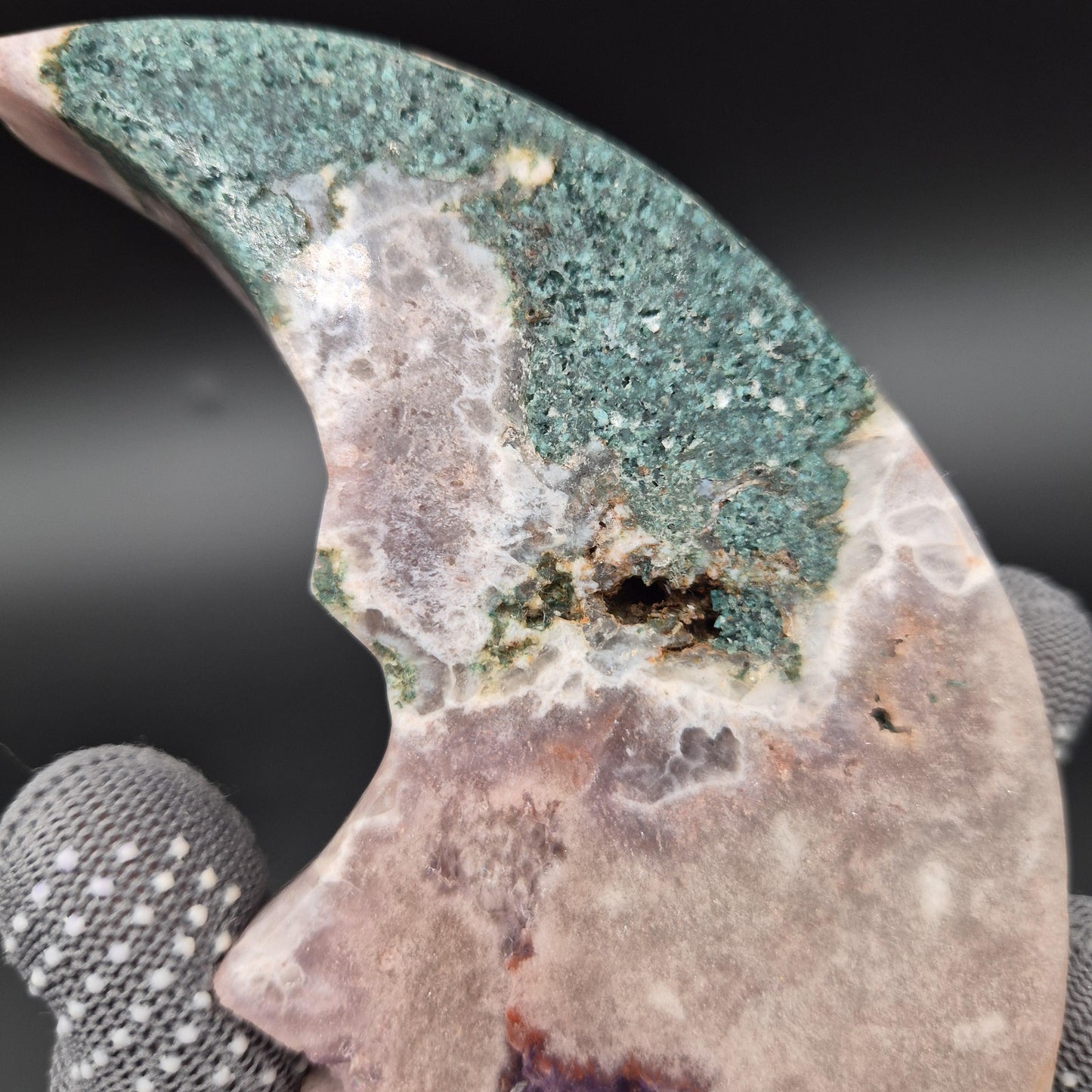 AAA+ Druzy Pink & Purple Amethyst Moon Face Carving | Brazilian Crystal Display | 1.15 lbs Crystal Hoarder