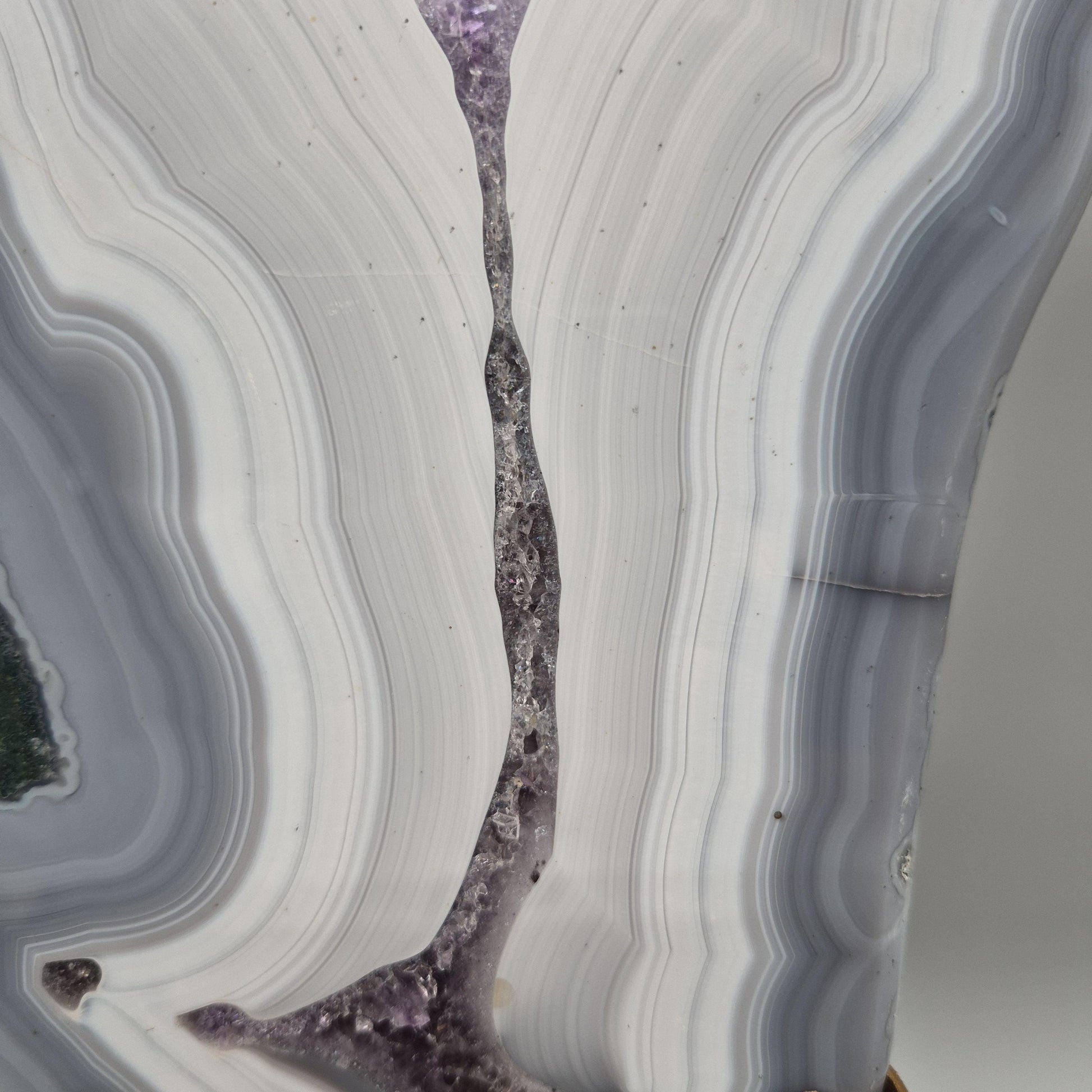 Fully Polished Druzy Amethyst with Blue Banded Agate  - Brazilian Crystal Display - 17in Statement Specimen - 8.18 lbs Crystal Hoarder