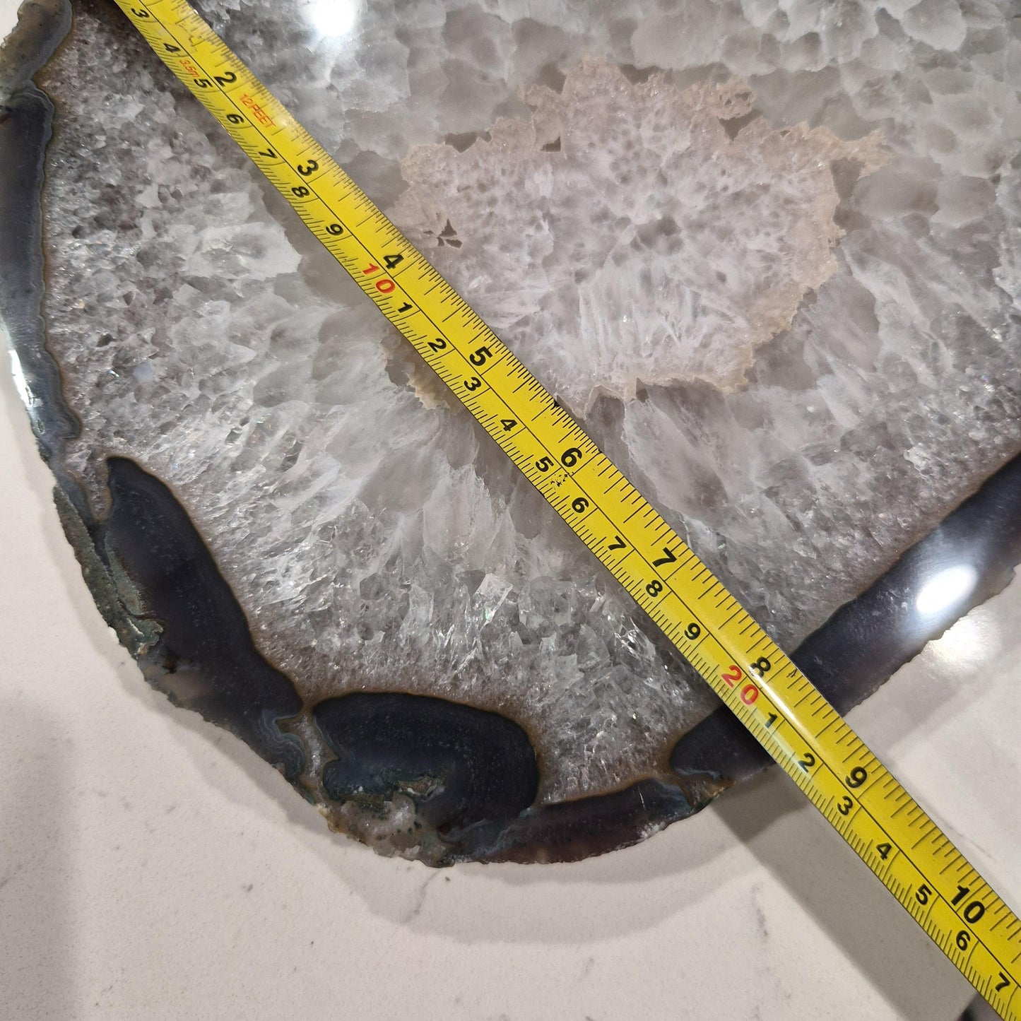 AAA+ Huge Rare Agate Slab with Rainbow Quartz, Pink Agate & Blue Banded Agate Border | Brazil | 5.74 lbs Crystal Hoarder