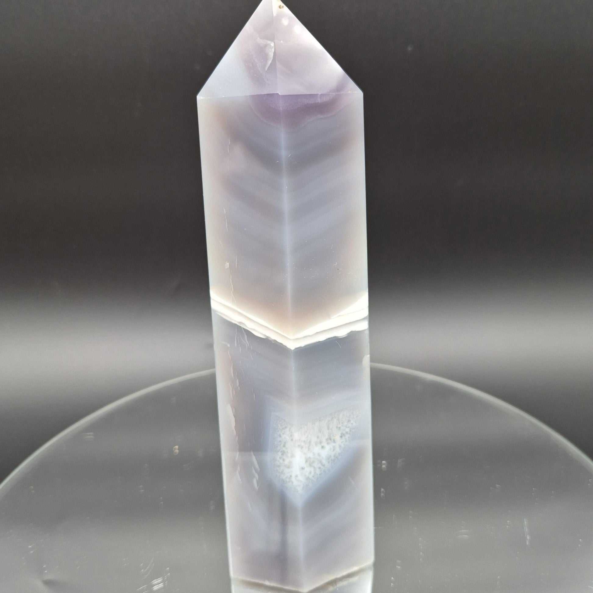 Blue Banded Agate Tower from Brazil – Polished Crystal Point – 3.01 lb 8.5" Display Specimen Crystal Hoarder
