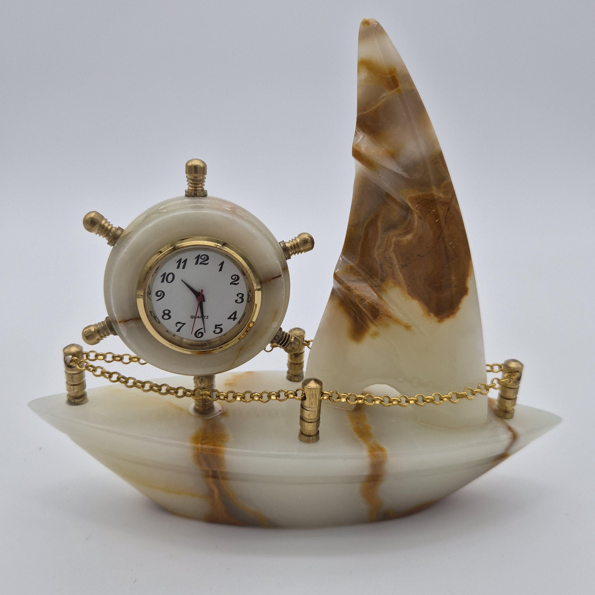 Onyx Sailboat Clock - Nautical Desk Decor - Luxury Crystal Clock - Optional Light-Up Base Crystal Hoarder