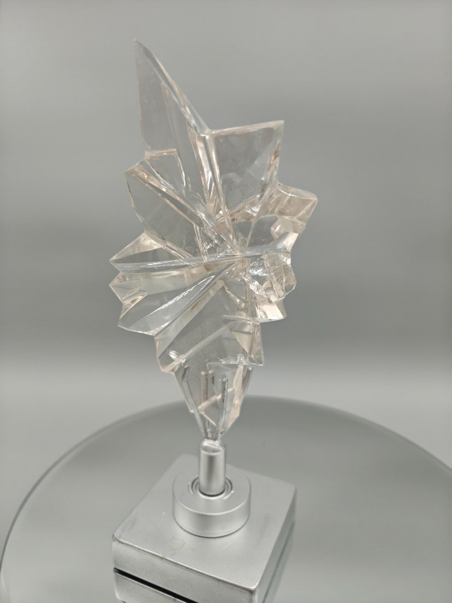 AAA+ Clear Quartz Faceted Sculpture Art - 9.5 x 3in - 1.76 lbs - Polished Quartz Crystal Display Crystal Hoarder