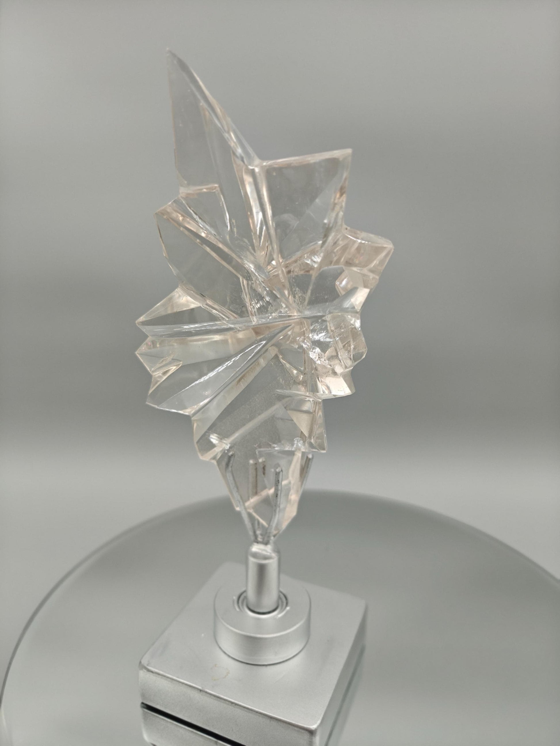 AAA+ Clear Quartz Faceted Sculpture Art - 9.5 x 3in - 1.76 lbs - Polished Quartz Crystal Display Crystal Hoarder