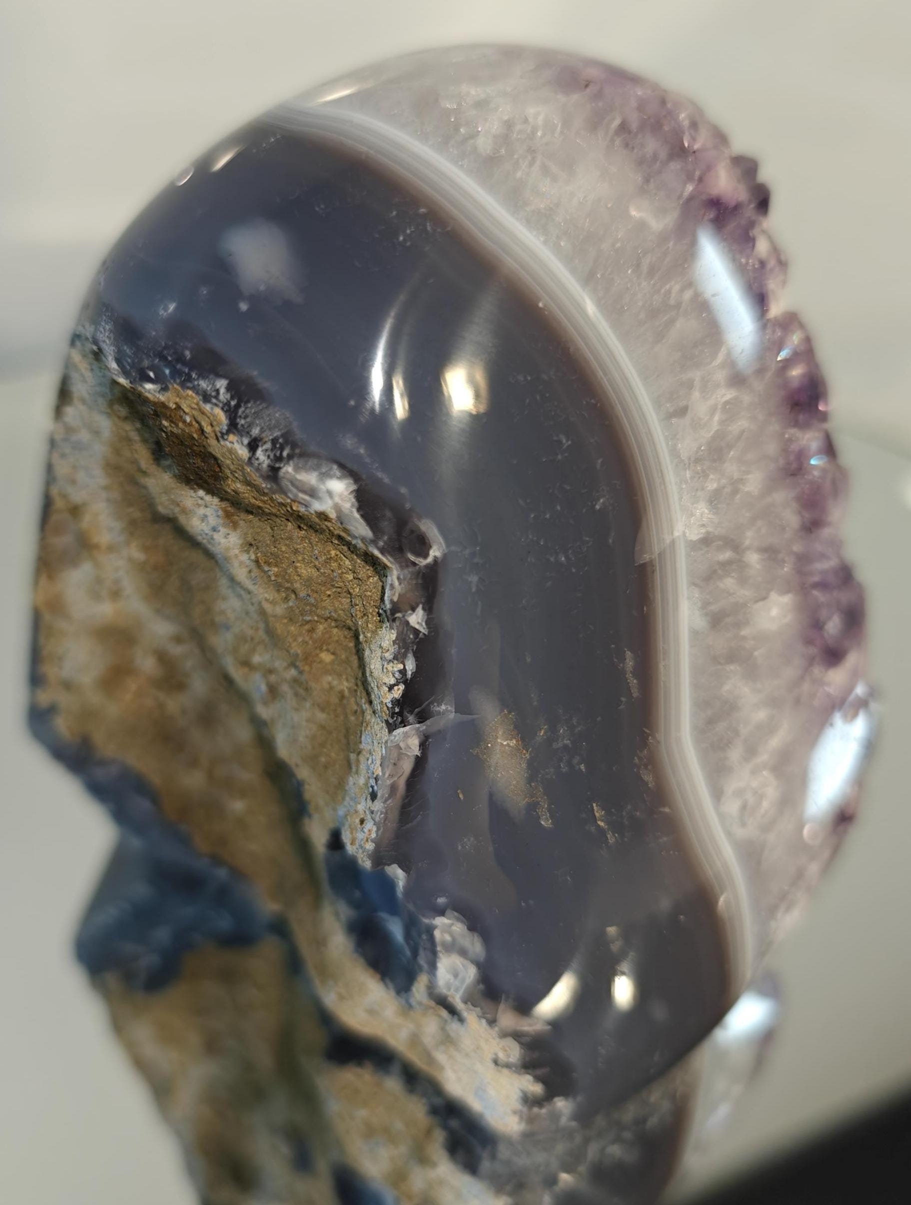 Amethyst Crystal with Blue Banded Agate and Calcite Crystal Hoarder