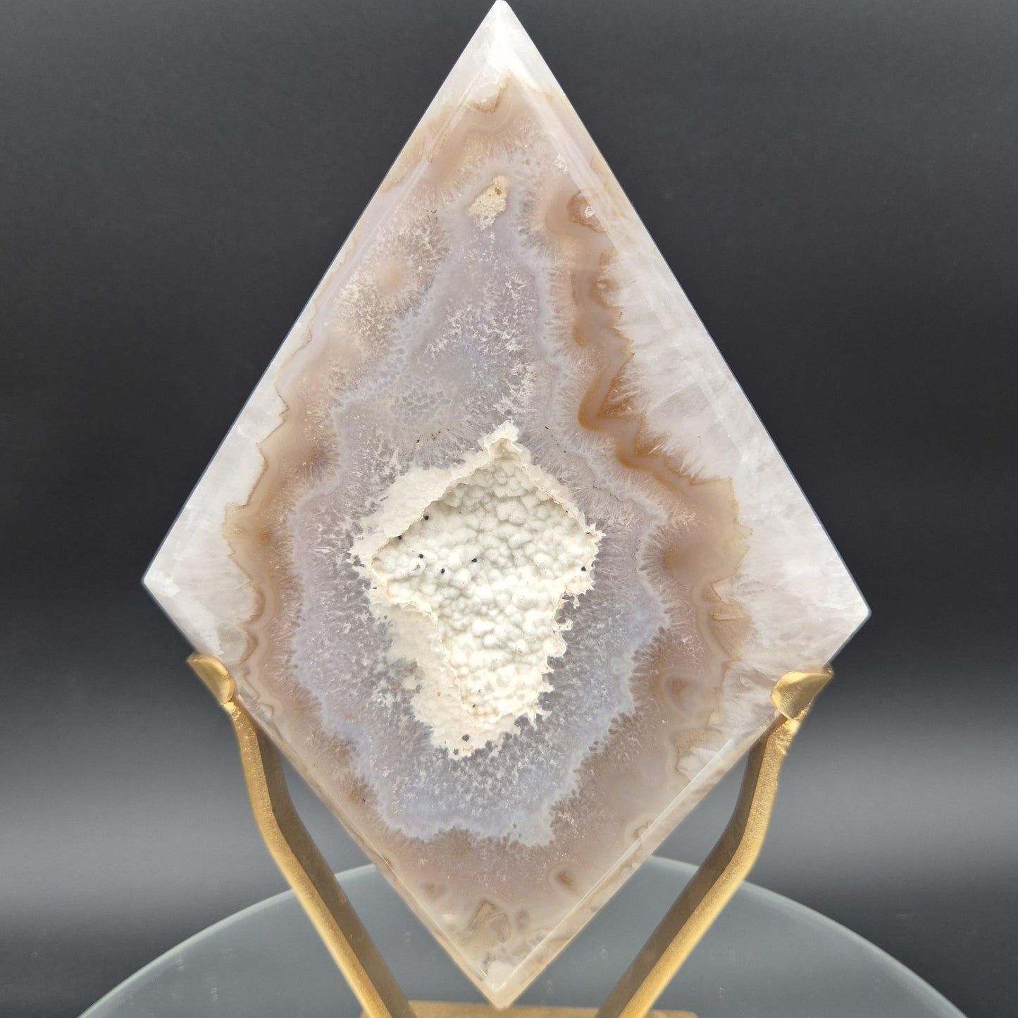 AAA+ Huge Sugar Druzy Hematite Agate Diamond on Gold Stand | Brazil Crystal Sculpture | 4.19 lbs Crystal Hoarder