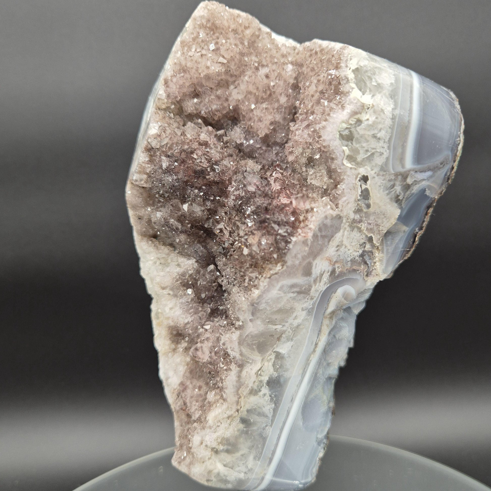 Druzy Amethyst with Hematite Blue Banded Agate on Stand Brazil 5.42 lbs 10x5x4 Crystal Display Crystal Hoarder