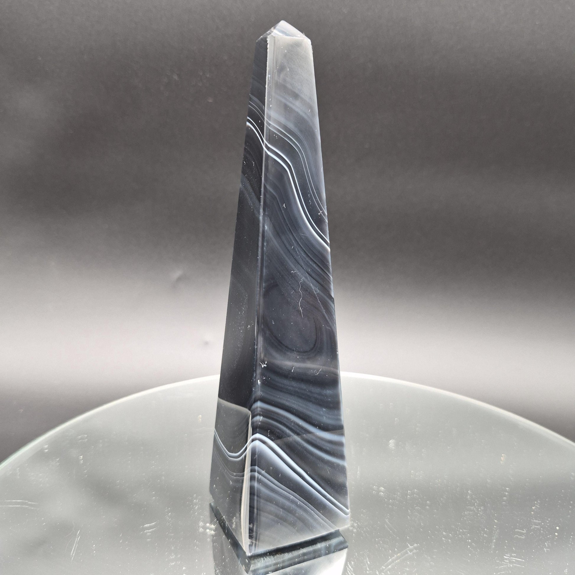 AAA+ Perfect Black & White Agate Obelisk Tower | Brazilian Crystal Point | 7 Inch Tower | 1.0 lb Crystal Hoarder