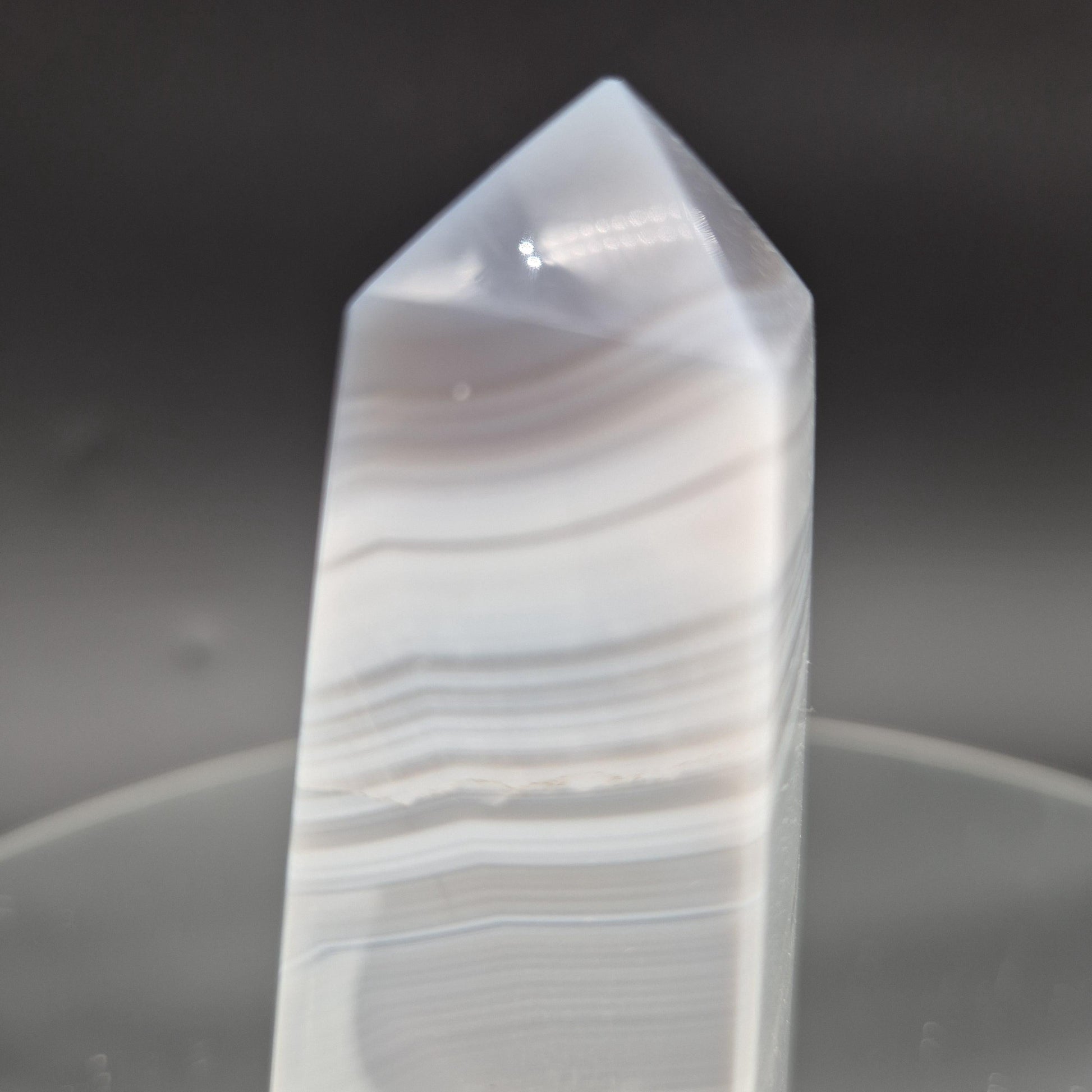 AAA+ Perfect Blue Banded Agate Obelisk Tower | Brazilian Crystal Point | 5 Inch Tower | 0.85 lbs Crystal Hoarder