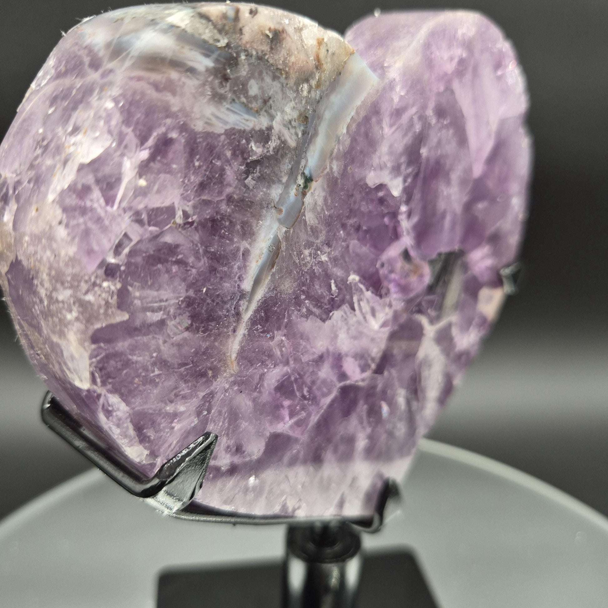 Perfect AAA+ Dark Amethyst Heart on Spin Stand - Backlit Display - Brazil - Fully Polished - 7.5 x 5in - 2.72 lbs Crystal Hoarder