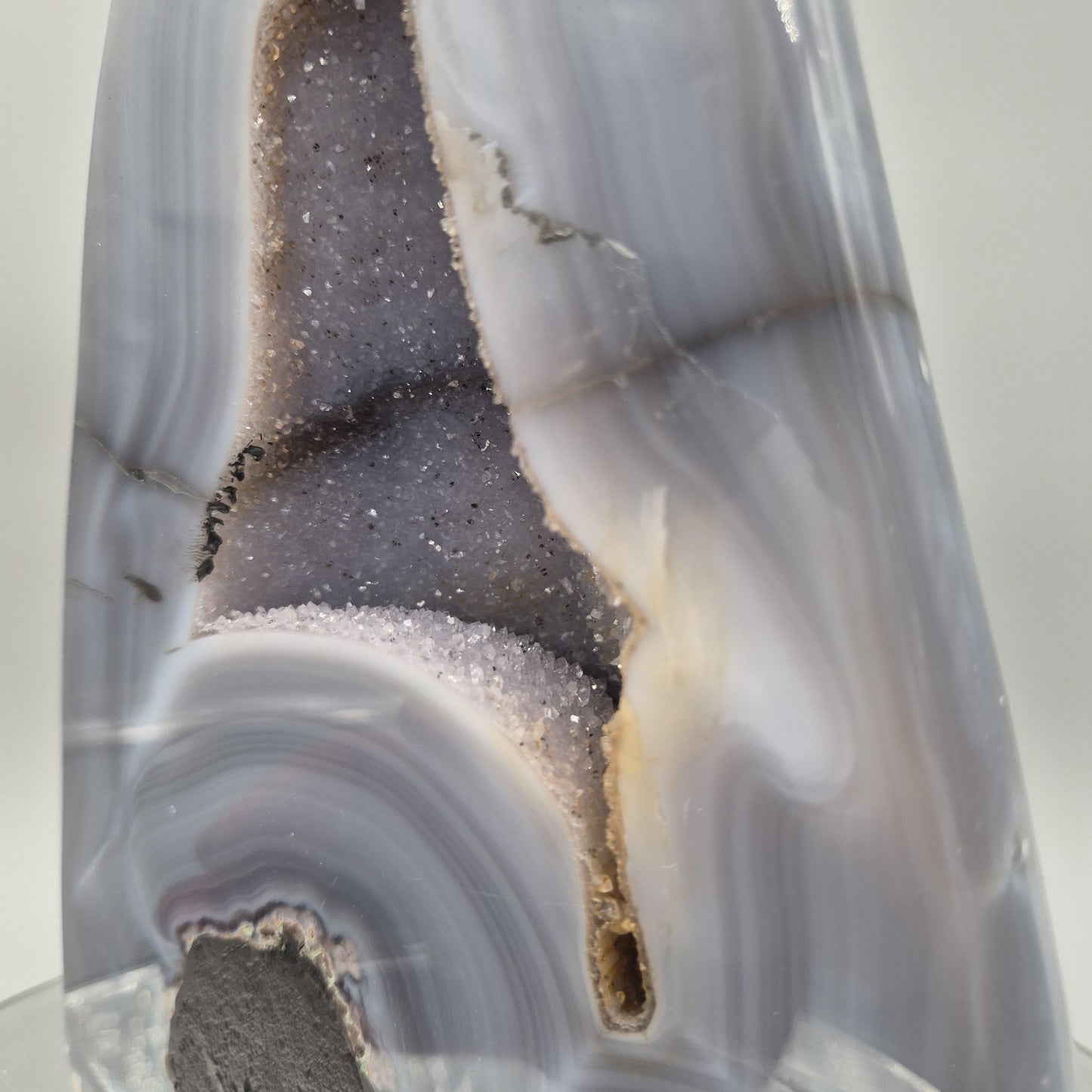 Fully Polished Blue Banded Agate with Druzy | Large Agate Cathedral Display | Collector Crystal Specimen Crystal Hoarder