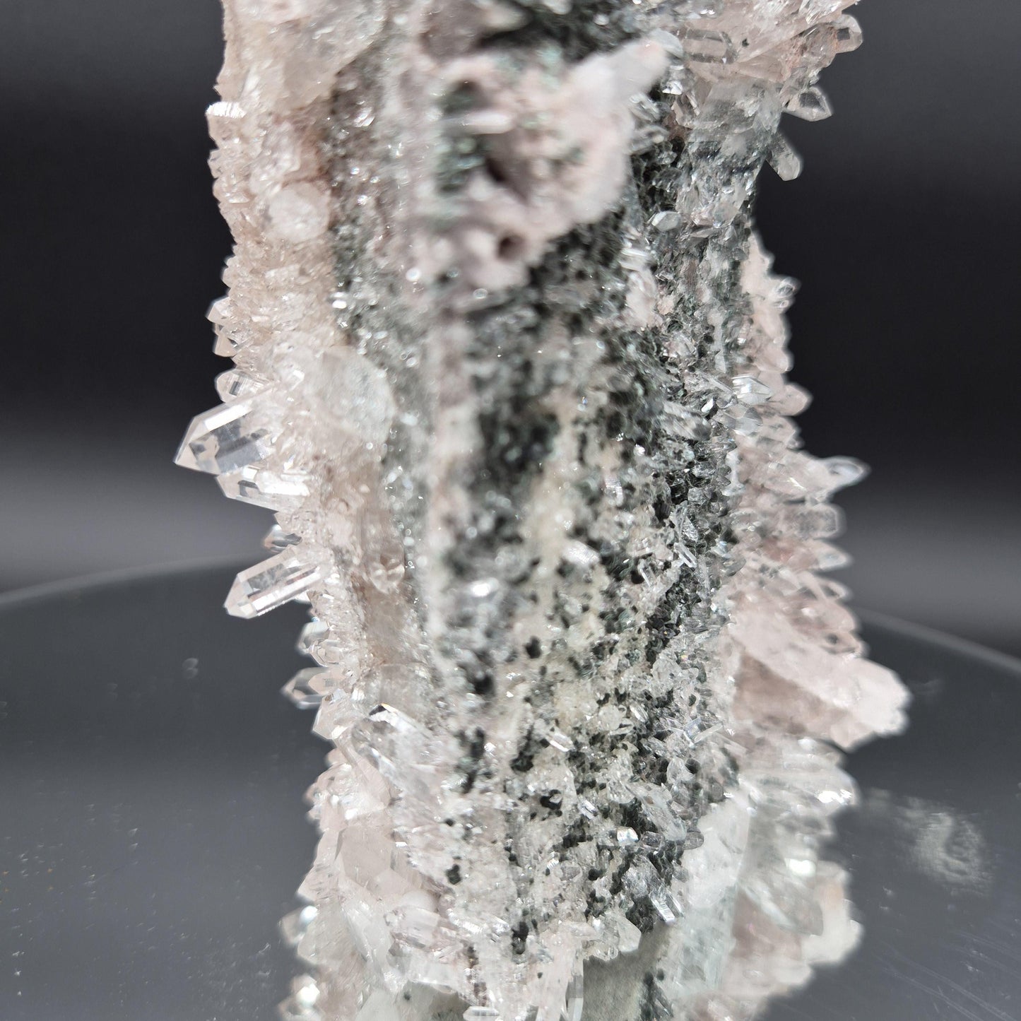 AAA+ Large Double-Sided Water Clear Pink Lemurian Points with Chlorite - Colombia, 2.73 lbs, 6 x 4in Crystal Hoarder