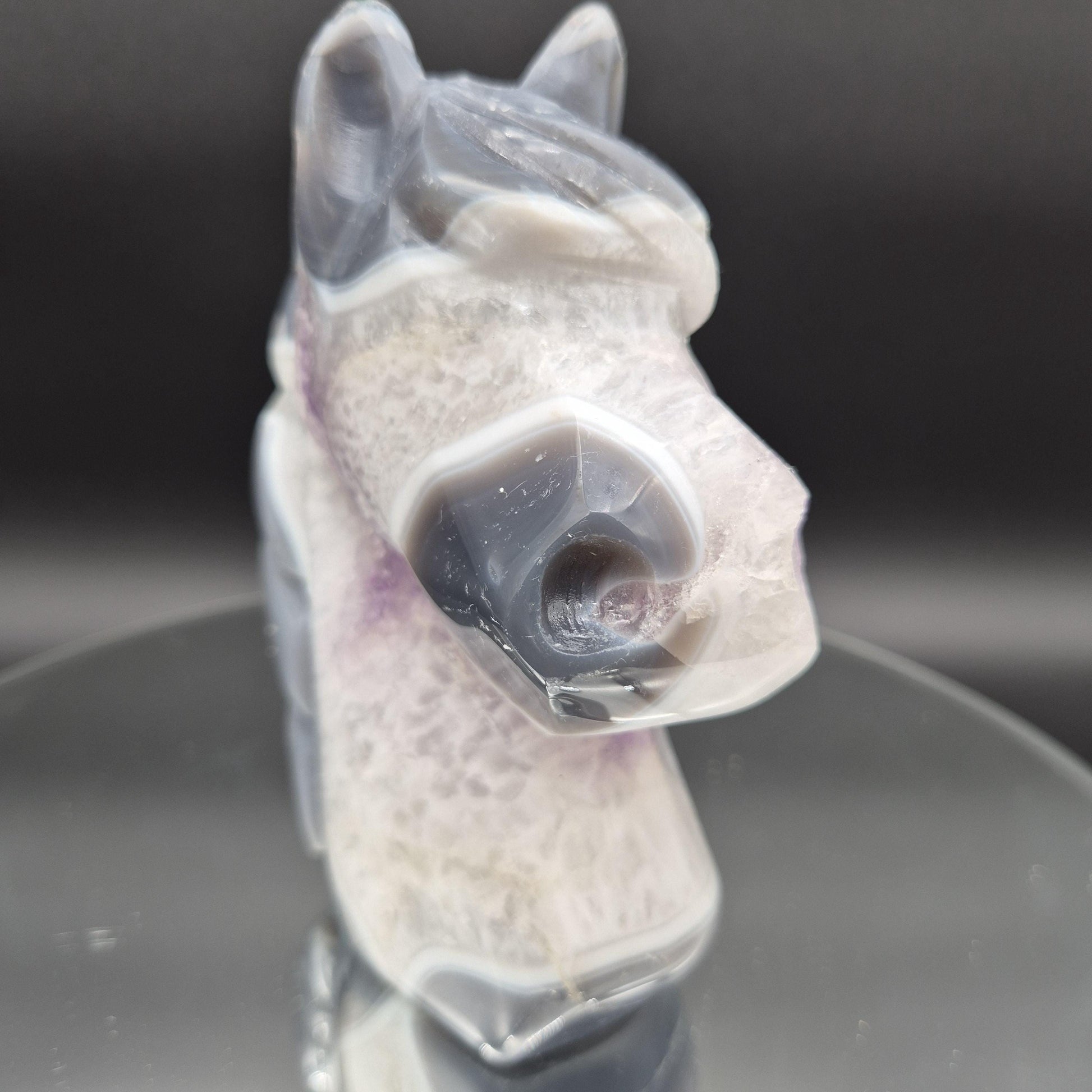 AAA+ Amethyst with Blue Banded Agate Hand-Carved Horse - Brazil - 6 x 5in - 3.35 lbs - Collector Display Crystal Hoarder