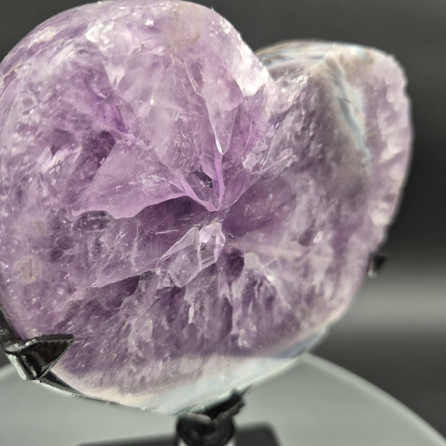 Perfect AAA+ Dark Amethyst Heart on Spin Stand - Backlit Display - Brazil - Fully Polished - 7.5 x 5in - 2.72 lbs Crystal Hoarder