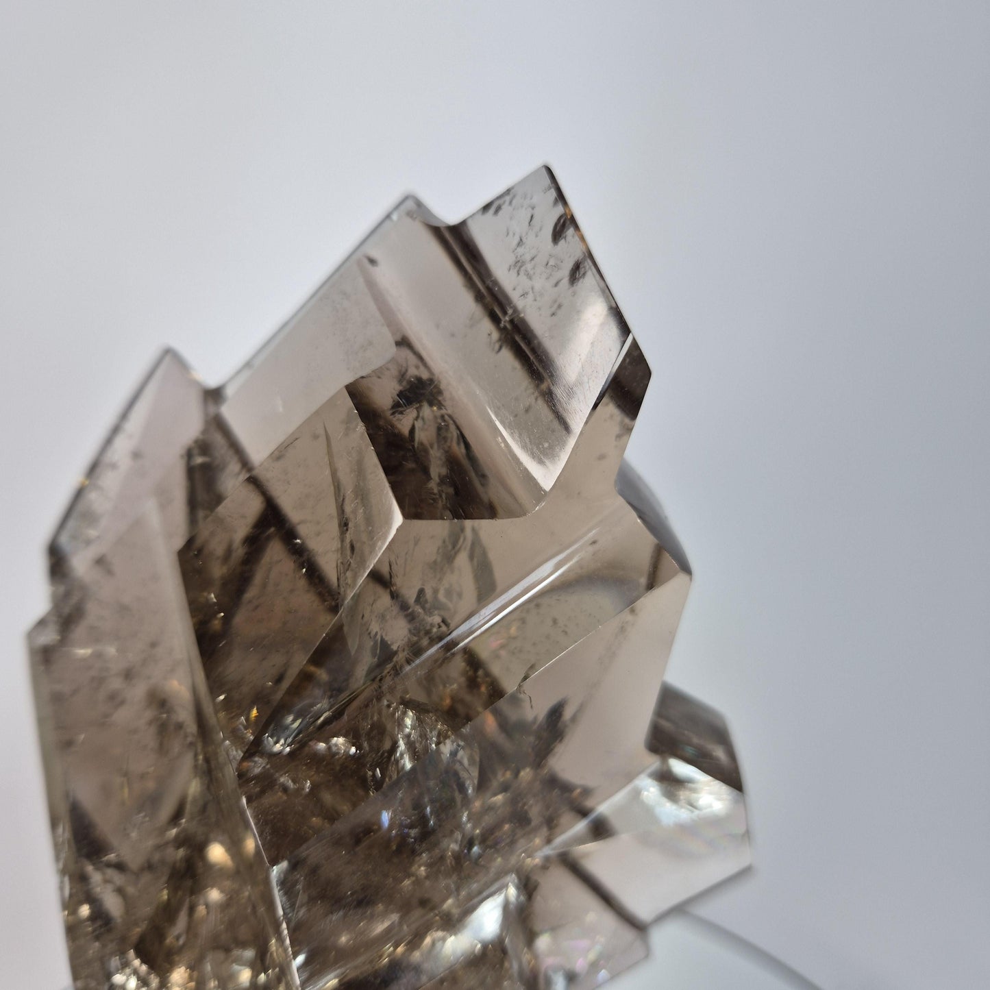 One of a Kind Hand Faceted Smoky Quartz Art Piece - Brazilian Smoky Quartz with Rainbows Crystal Hoarder