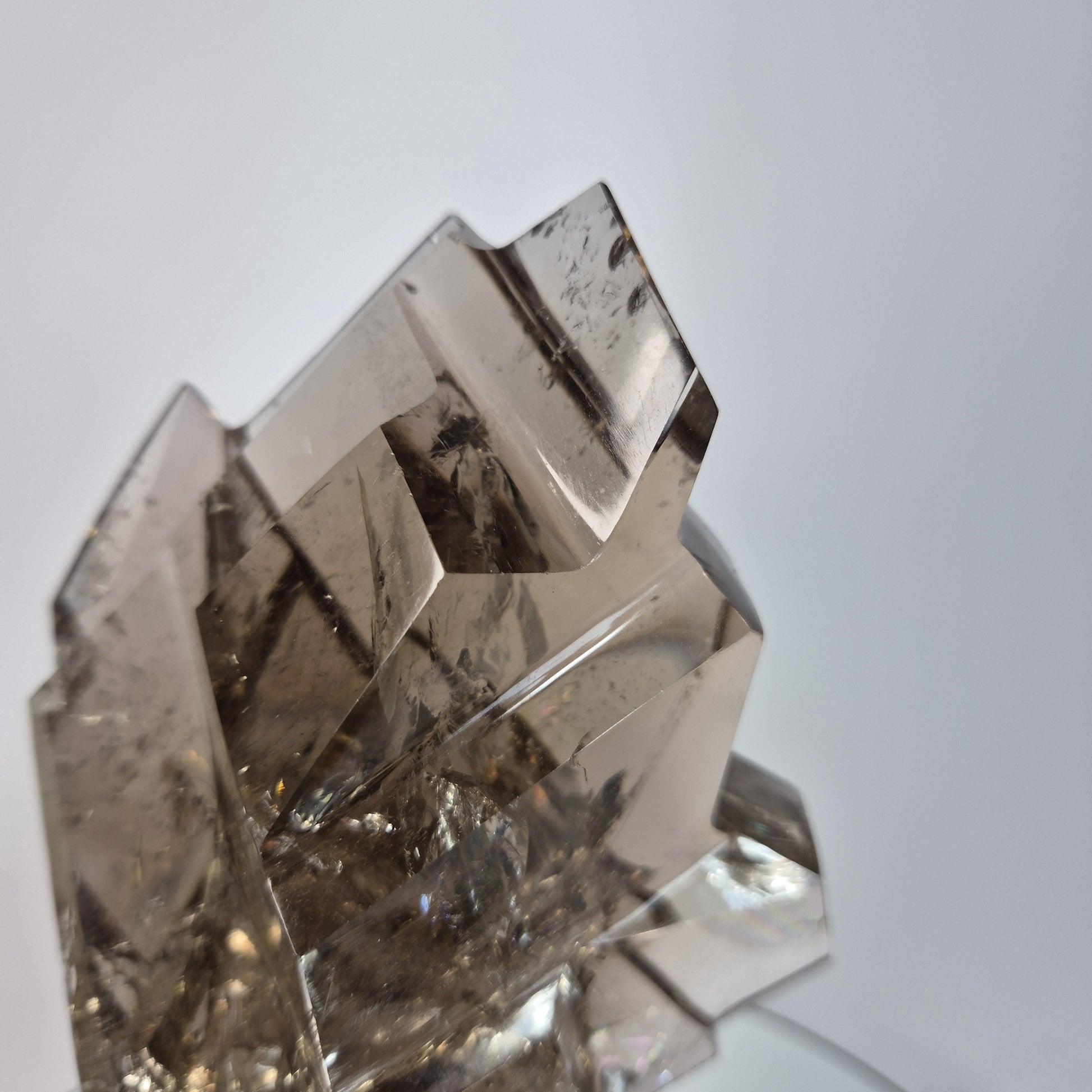 One of a Kind Hand Faceted Smoky Quartz Art Piece - Brazilian Smoky Quartz with Rainbows Crystal Hoarder
