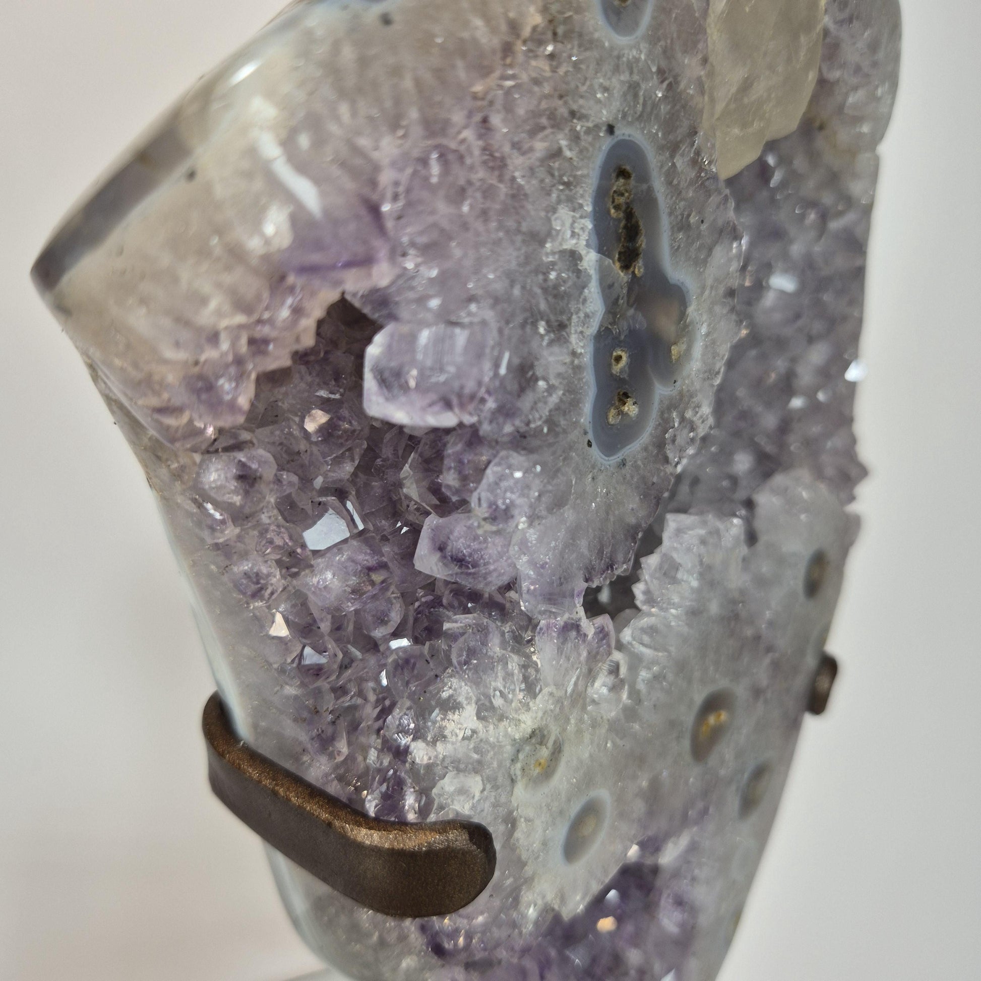 AAA+ Uruguay Amethyst with Stalactite Eyes, Large Calcite & Blue Banded Agate on Base - 13.5in Tall, 5.53 lb Statement Collector Specimen Crystal Hoarder