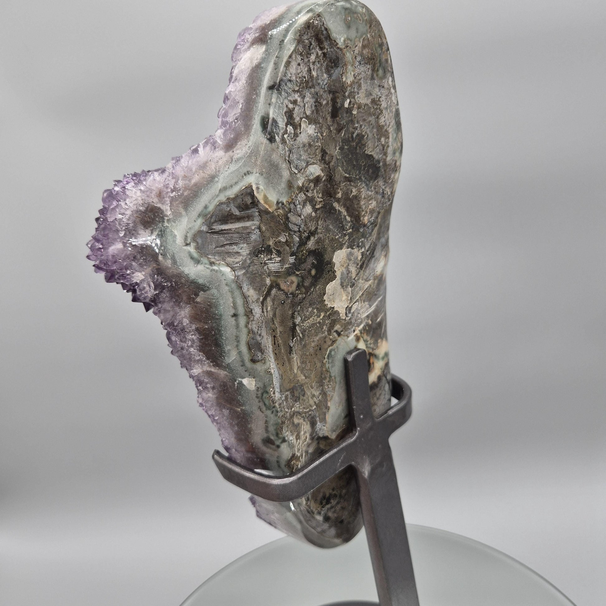 AAA+ Druzy Amethyst with Stalactite Eye on Stand - Uruguay Amethyst Specimen - 15in Tall Crystal Display - 9.375 lbs Crystal Hoarder